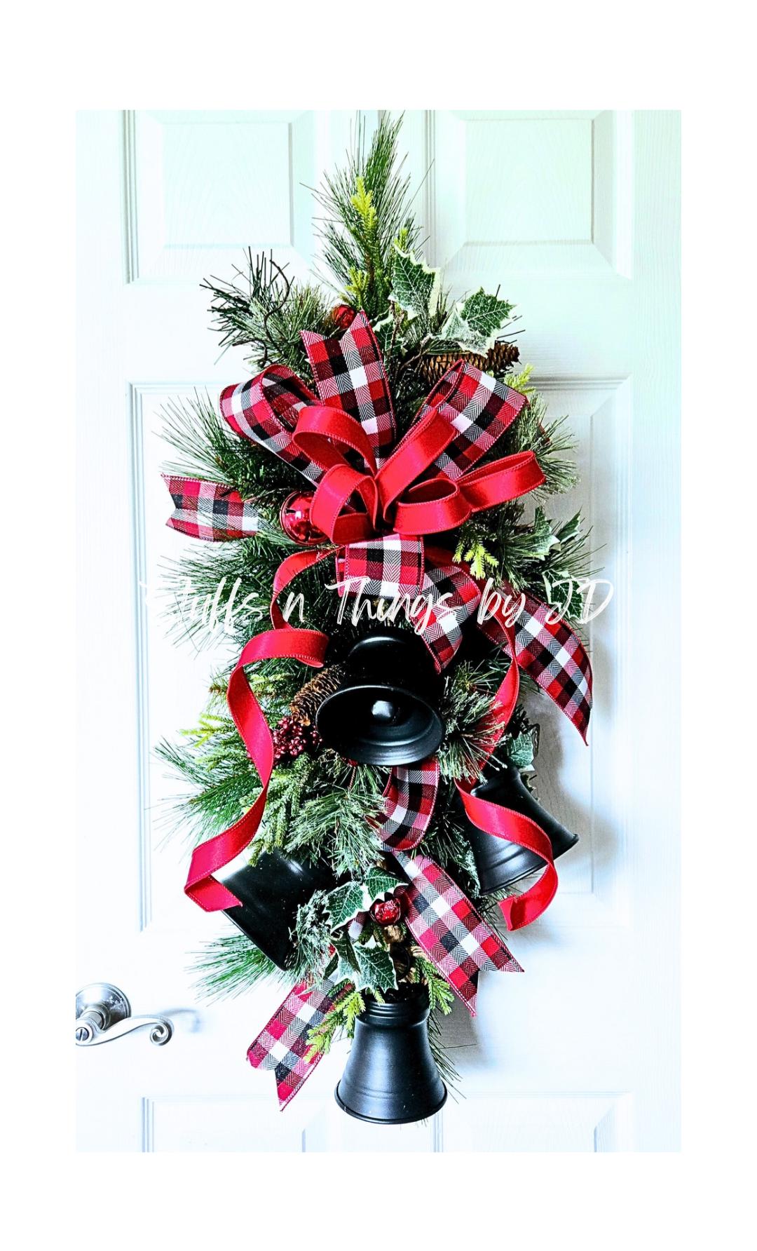 Rustic Winter Swag with Black Bells - Farmhouse Style Wreath Stuffs n Things by JD
