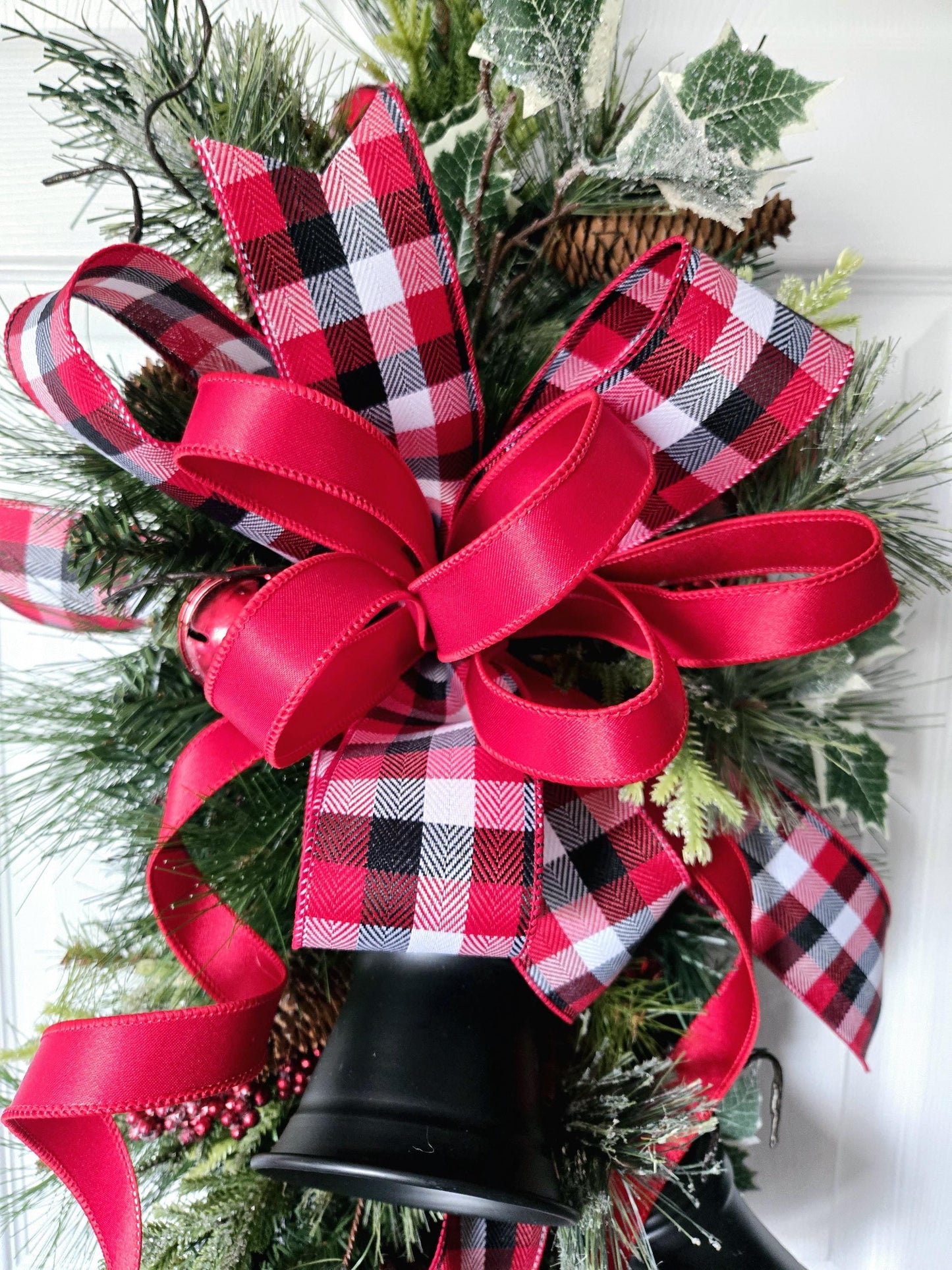 Rustic Winter Swag with Black Bells - Farmhouse Style Wreath Stuffs n Things by JD