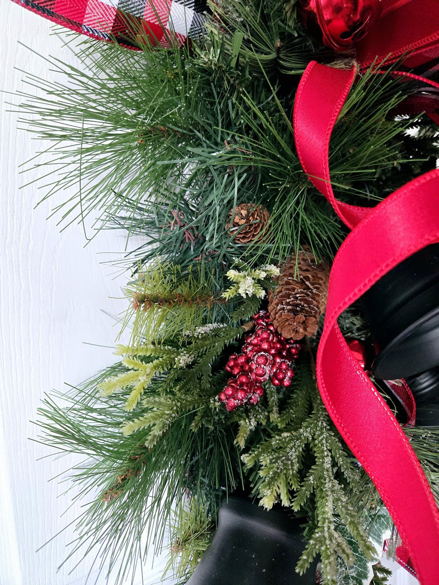 Rustic Winter Swag with Black Bells - Farmhouse Style Wreath Stuffs n Things by JD