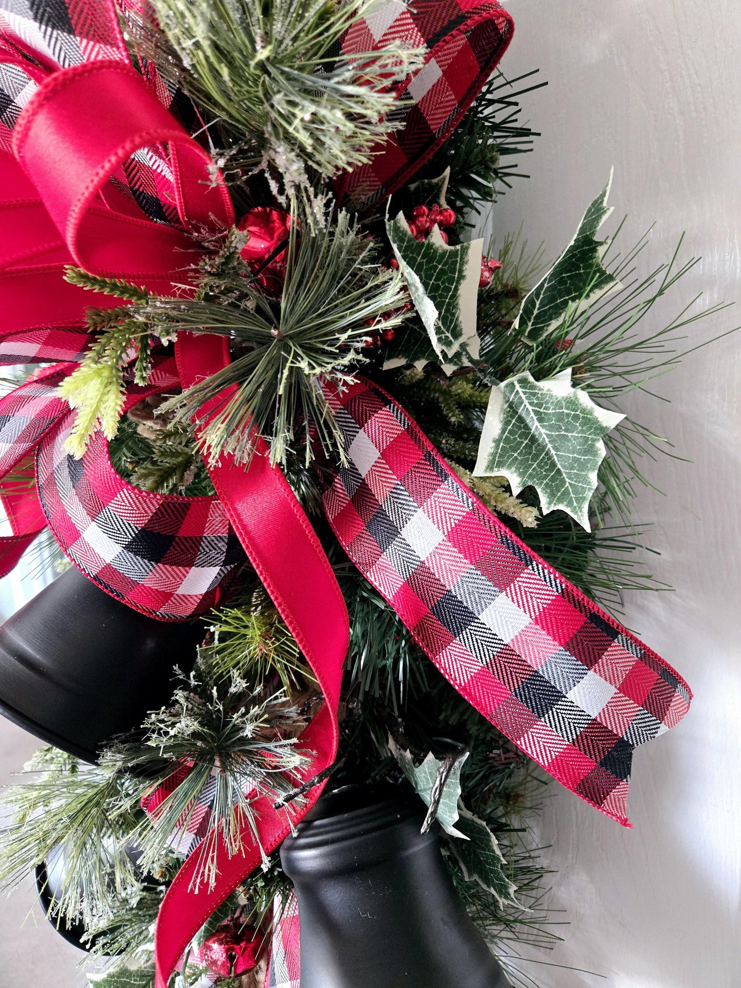 Rustic Winter Swag with Black Bells - Farmhouse Style Wreath Stuffs n Things by JD