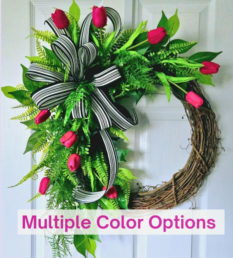 Real Touch Spring Tulip Custom Wreath - Made to Order in Multiple Color Options Stuffs n Things by JD
