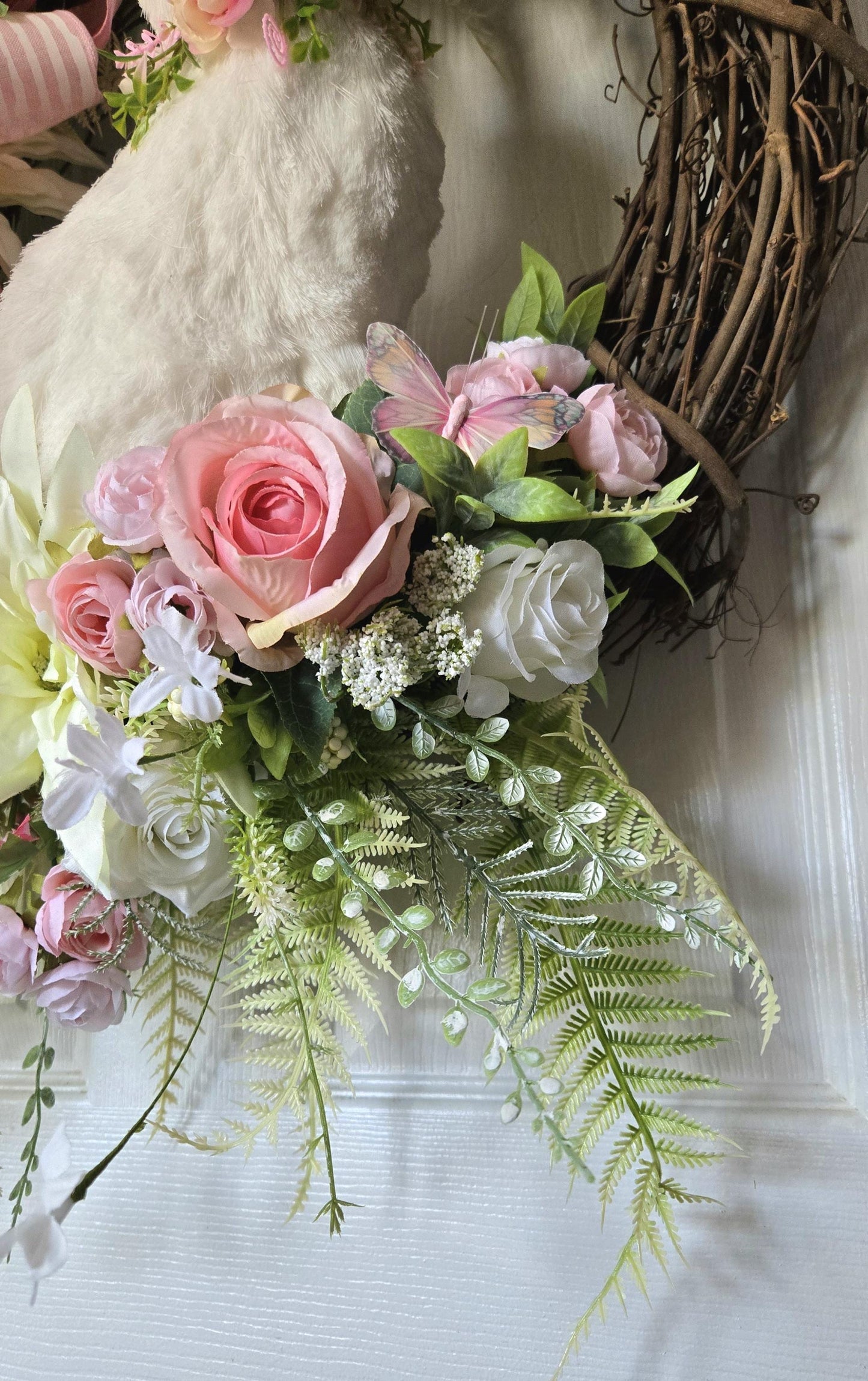 Pink Rose Easter Sisal Bunny Front Door Wreath - Cottagecore Style Stuffs n Things by JD