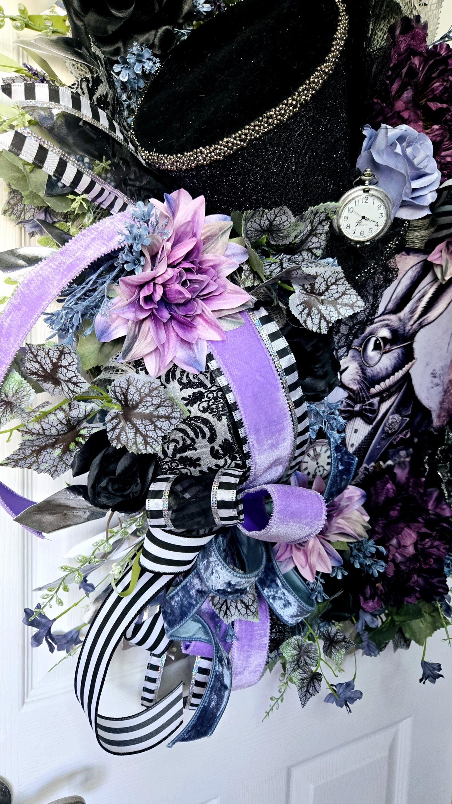 Gothic White Rabbit Wonderland Front Door Wreath - Academia Style Stuffs n Things by JD