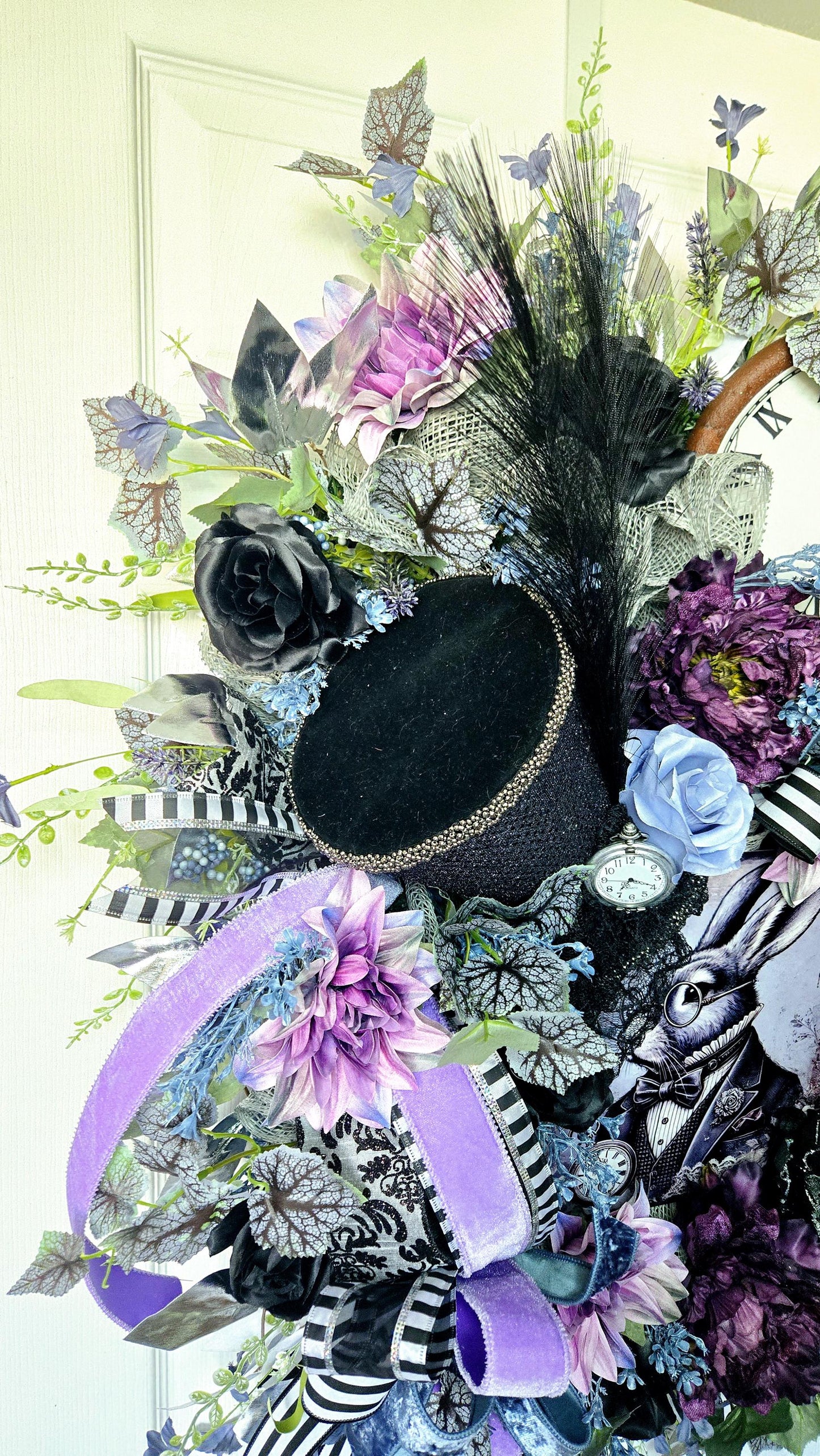 Gothic White Rabbit Wonderland Front Door Wreath - Academia Style Stuffs n Things by JD