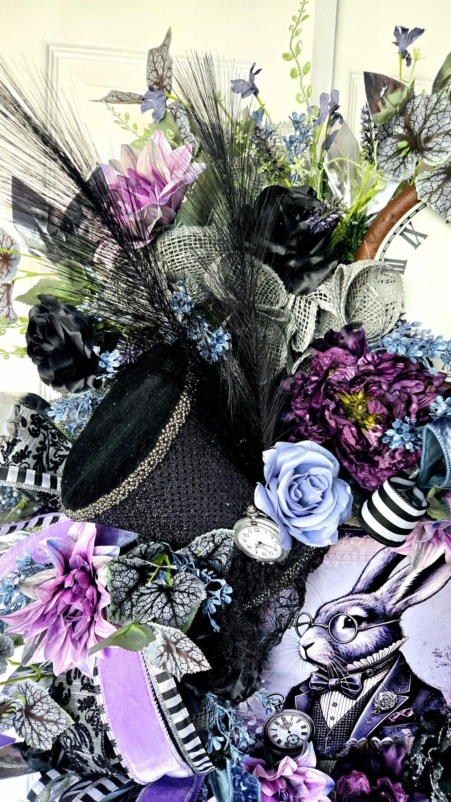 Gothic White Rabbit Wonderland Front Door Wreath - Academia Style Stuffs n Things by JD