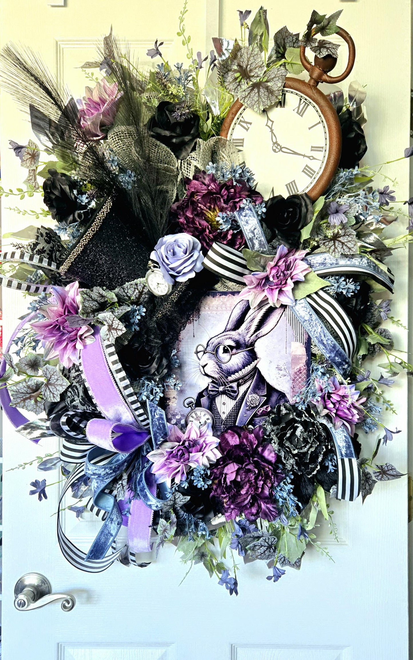 Gothic White Rabbit Wonderland Front Door Wreath - Academia Style Stuffs n Things by JD