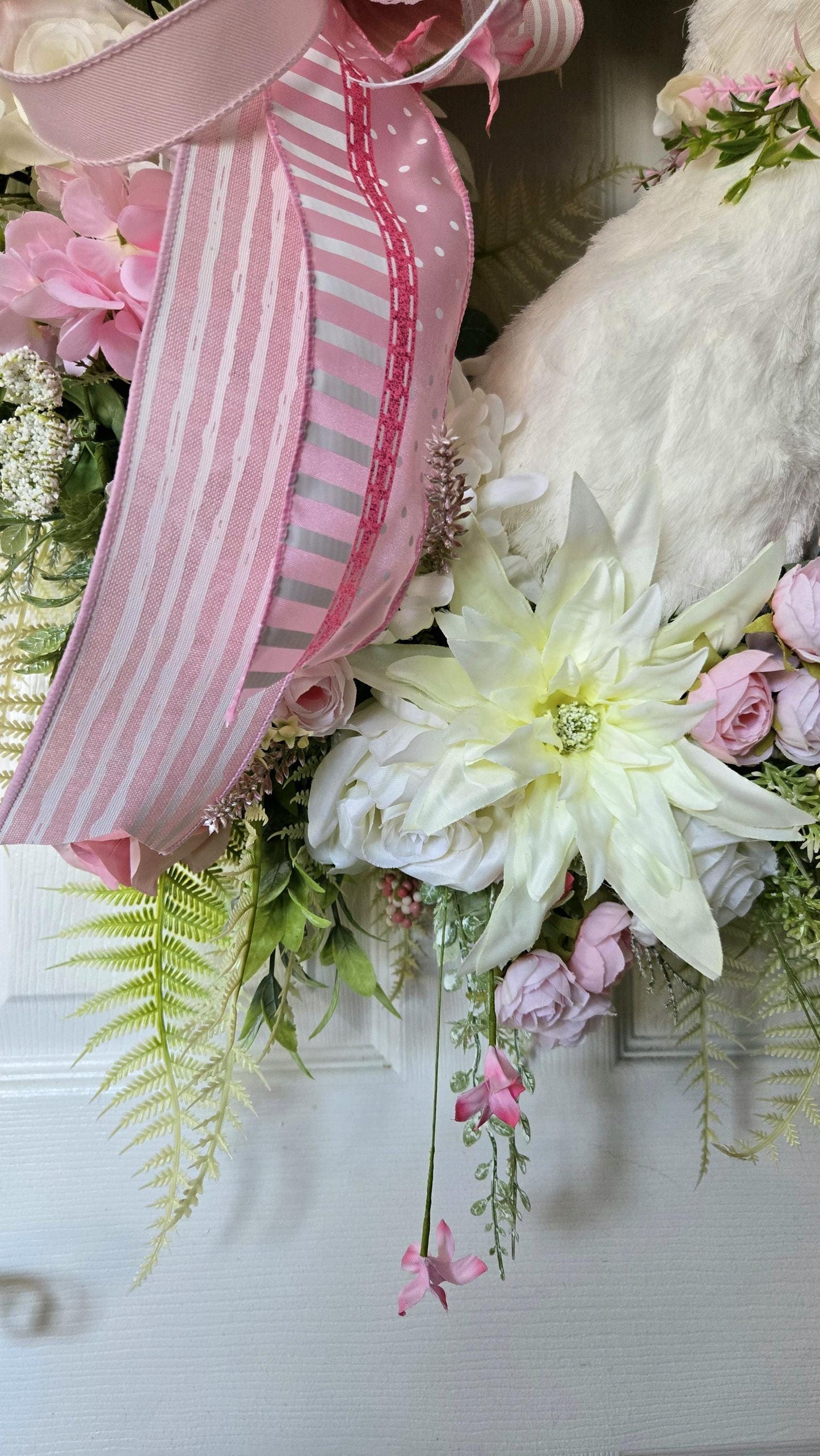 Pink Rose Easter Sisal Bunny Front Door Wreath - Cottagecore Style Stuffs n Things by JD
