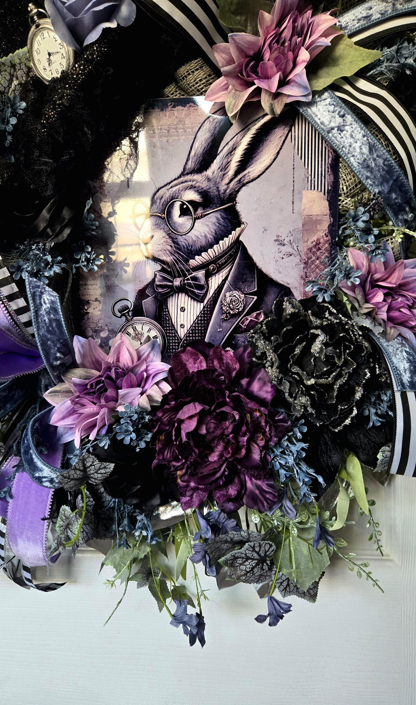 Gothic White Rabbit Wonderland Front Door Wreath - Academia Style Stuffs n Things by JD