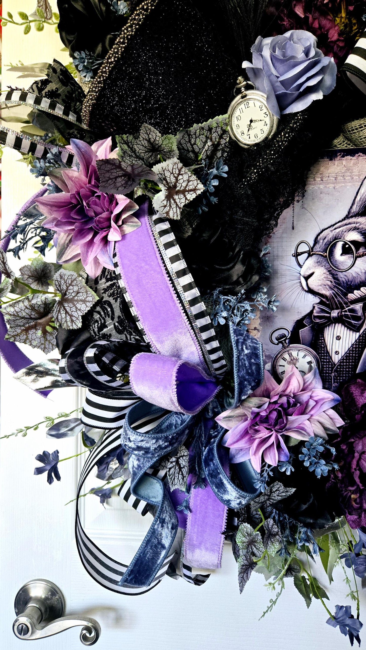 Gothic White Rabbit Wonderland Front Door Wreath - Academia Style Stuffs n Things by JD