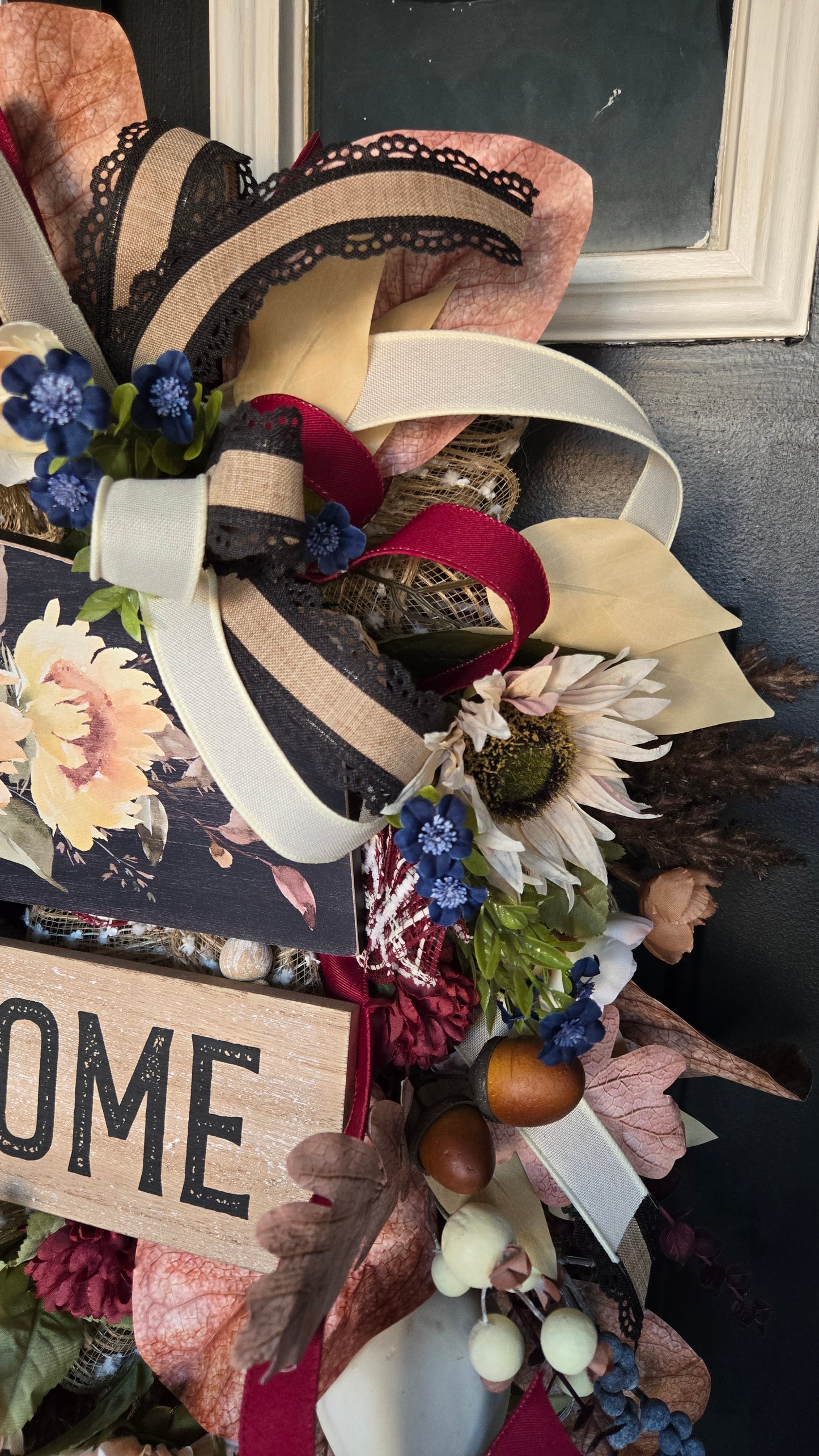 Fall Welcome Wreath with Sunflowers & Grapevine Pumpkin - Rustic Thanksgiving Farmhouse Front Door Décor