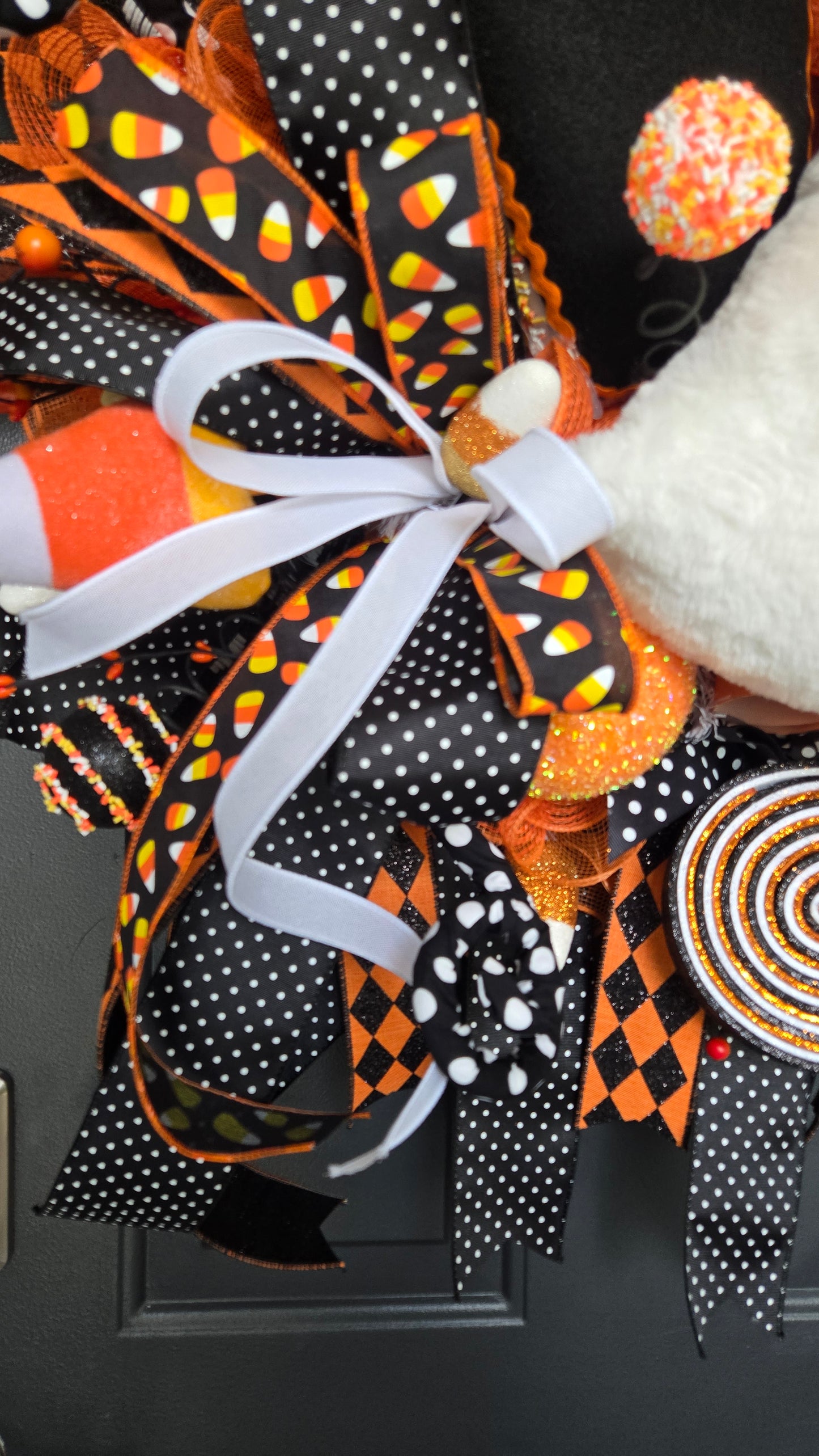 Halloween Ghost Wreath – XL Candy Corn Plush Ghost
