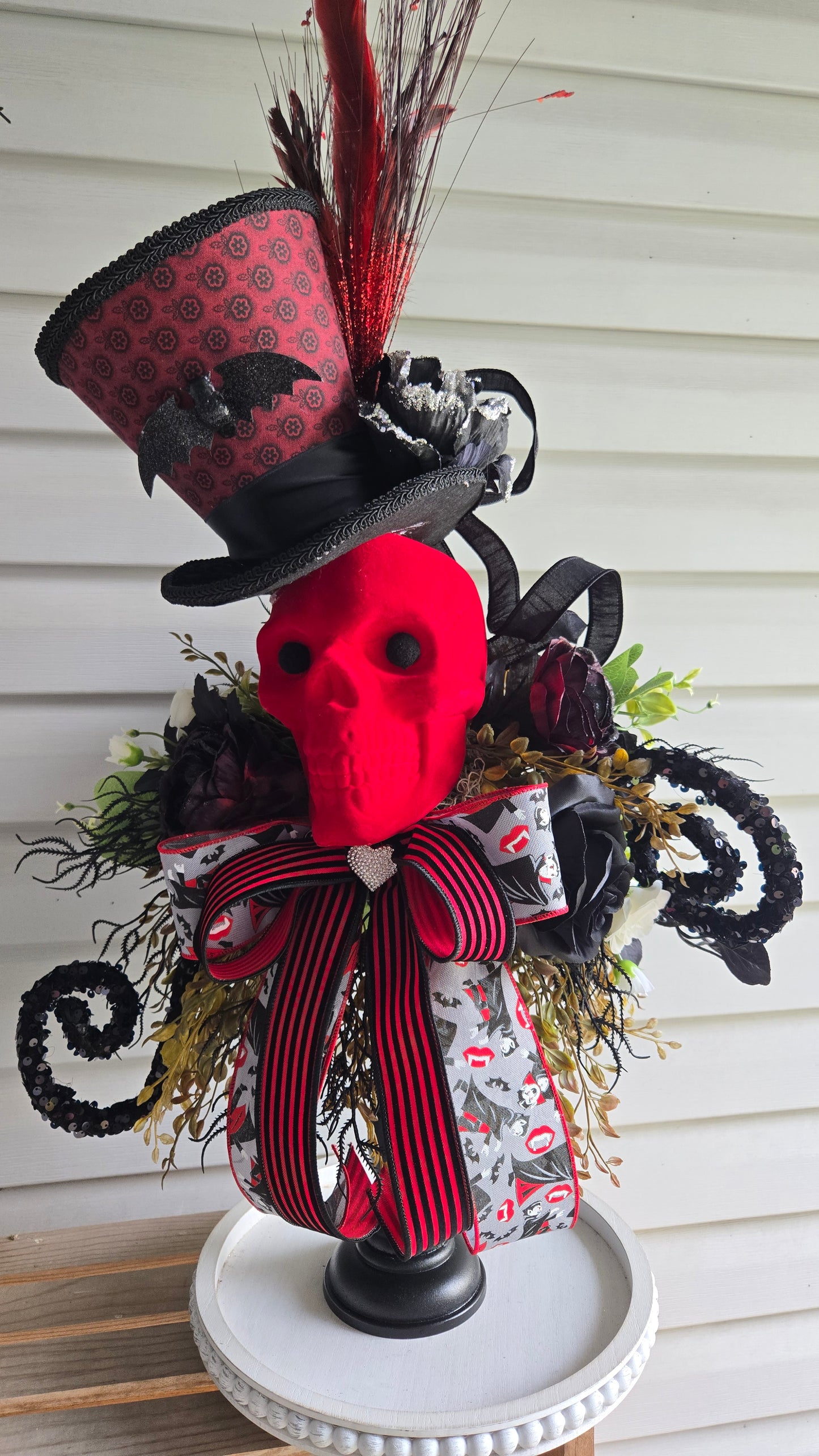 Bram Stoker’s Dracula Inspired Halloween Candlestick - Gothic Skull Haunted Centerpiece with Handmade Top Hat Table Decor