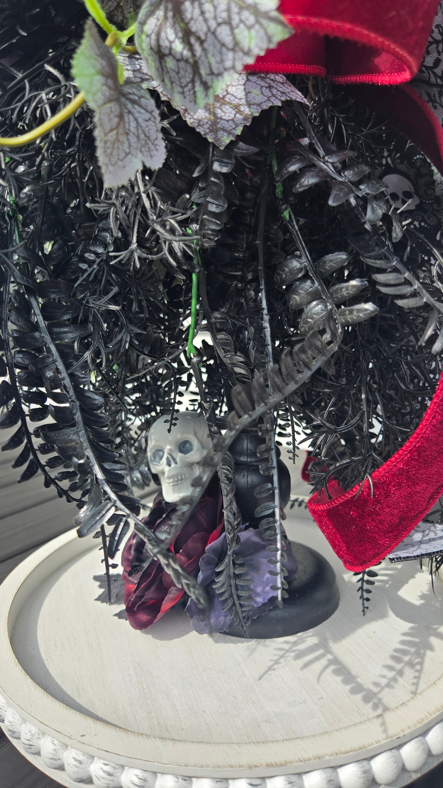 Goth Skull Floral Candlestick Arrangement – Dark Romantic Skull Planter Halloween Decor