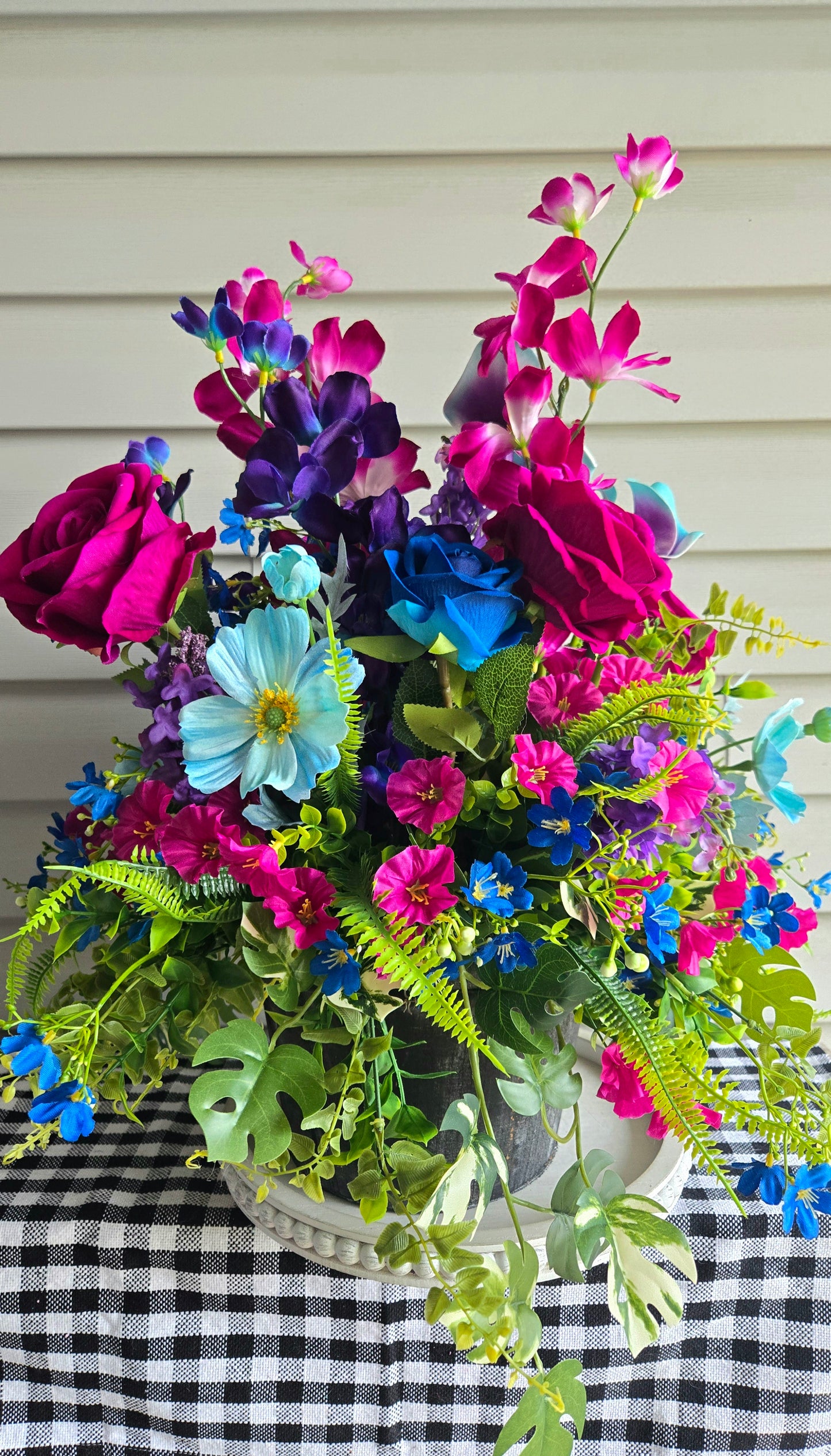 Spring Flower Planter Box in Round Wood Pot – Bold Floral Mother's Day Gift Idea
