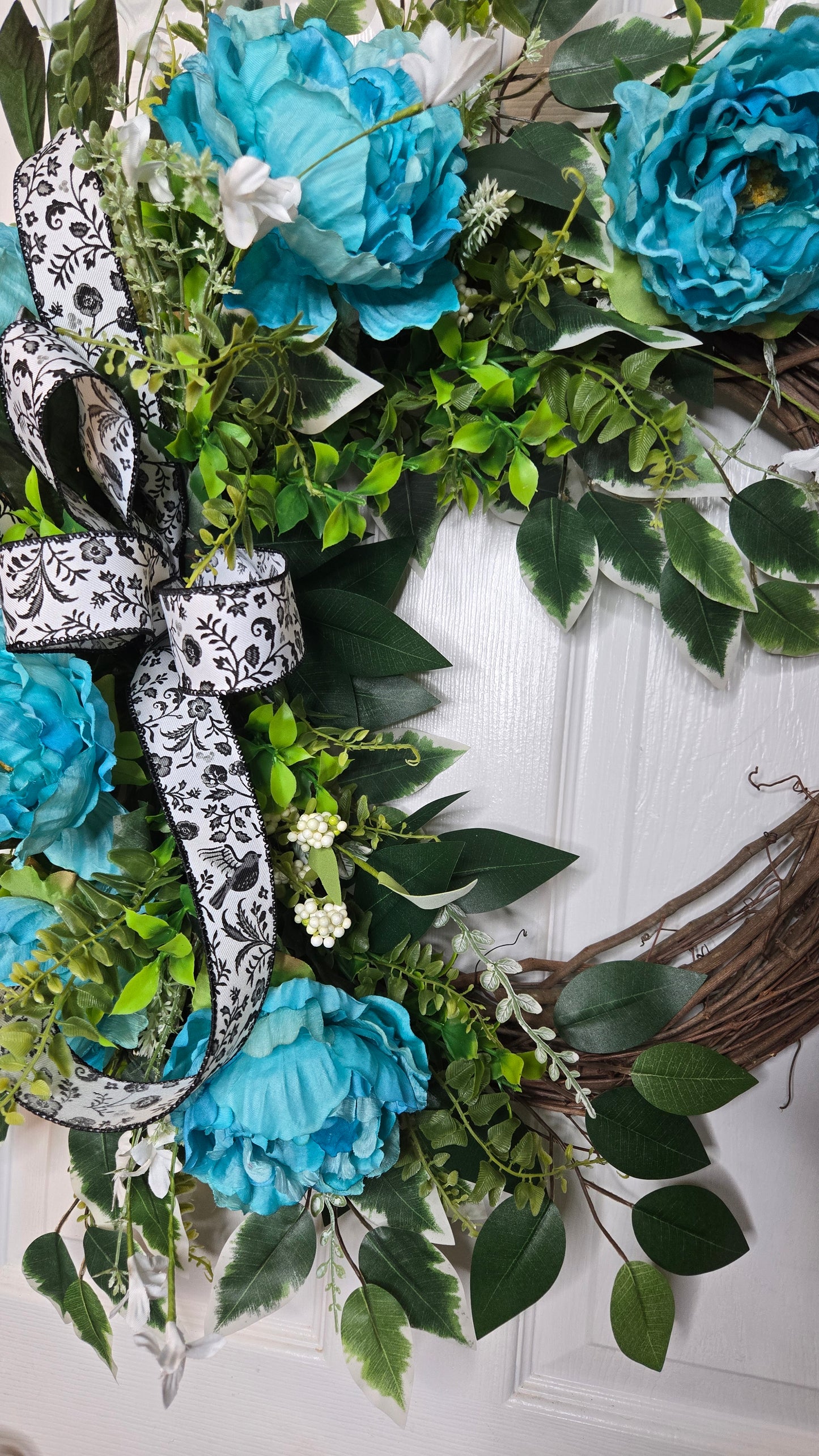 Peony Grapevine Wreath - Elegant Everyday Front Door Decor