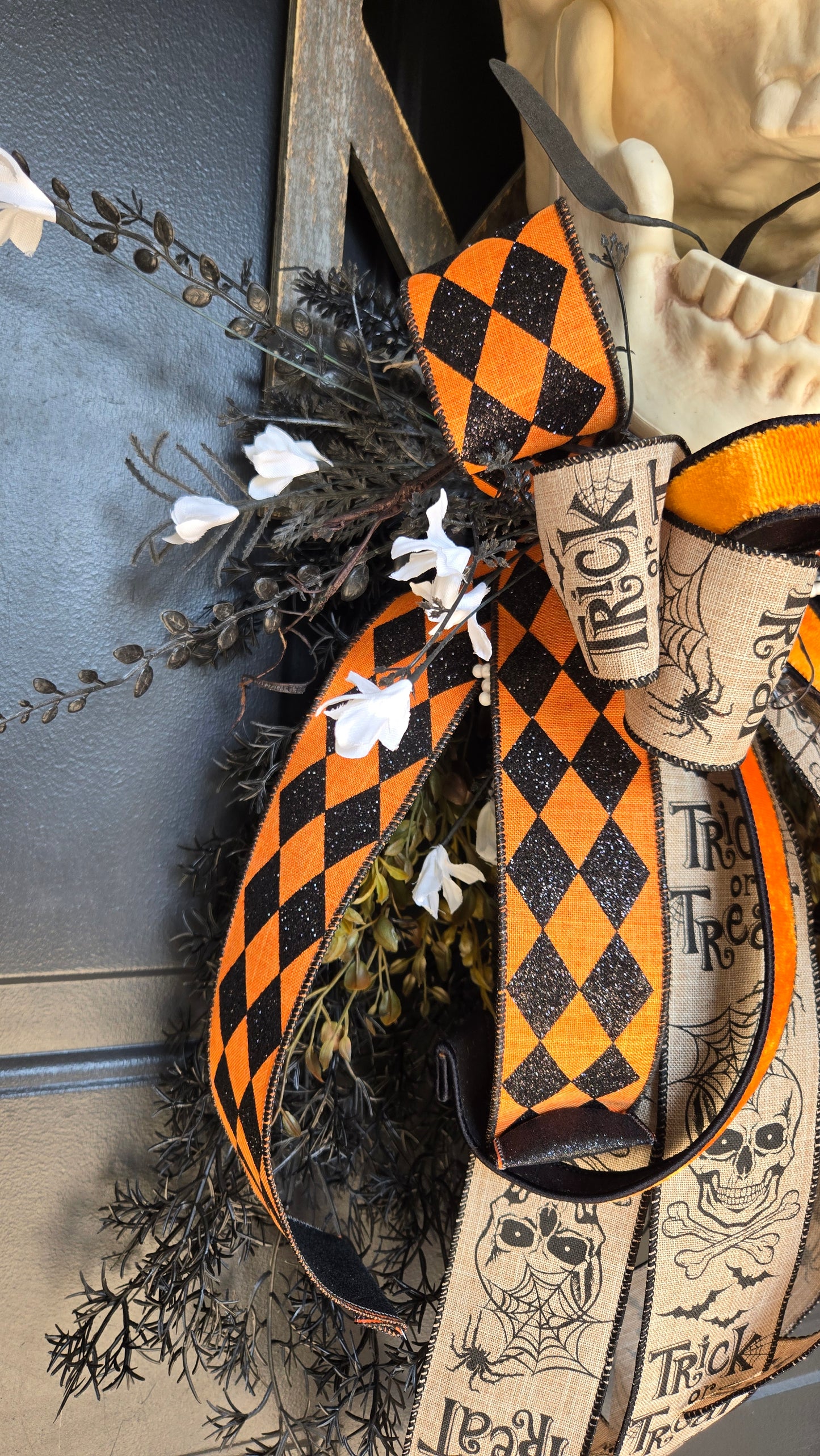 Halloween Decor - Skull Window Pane Wreath