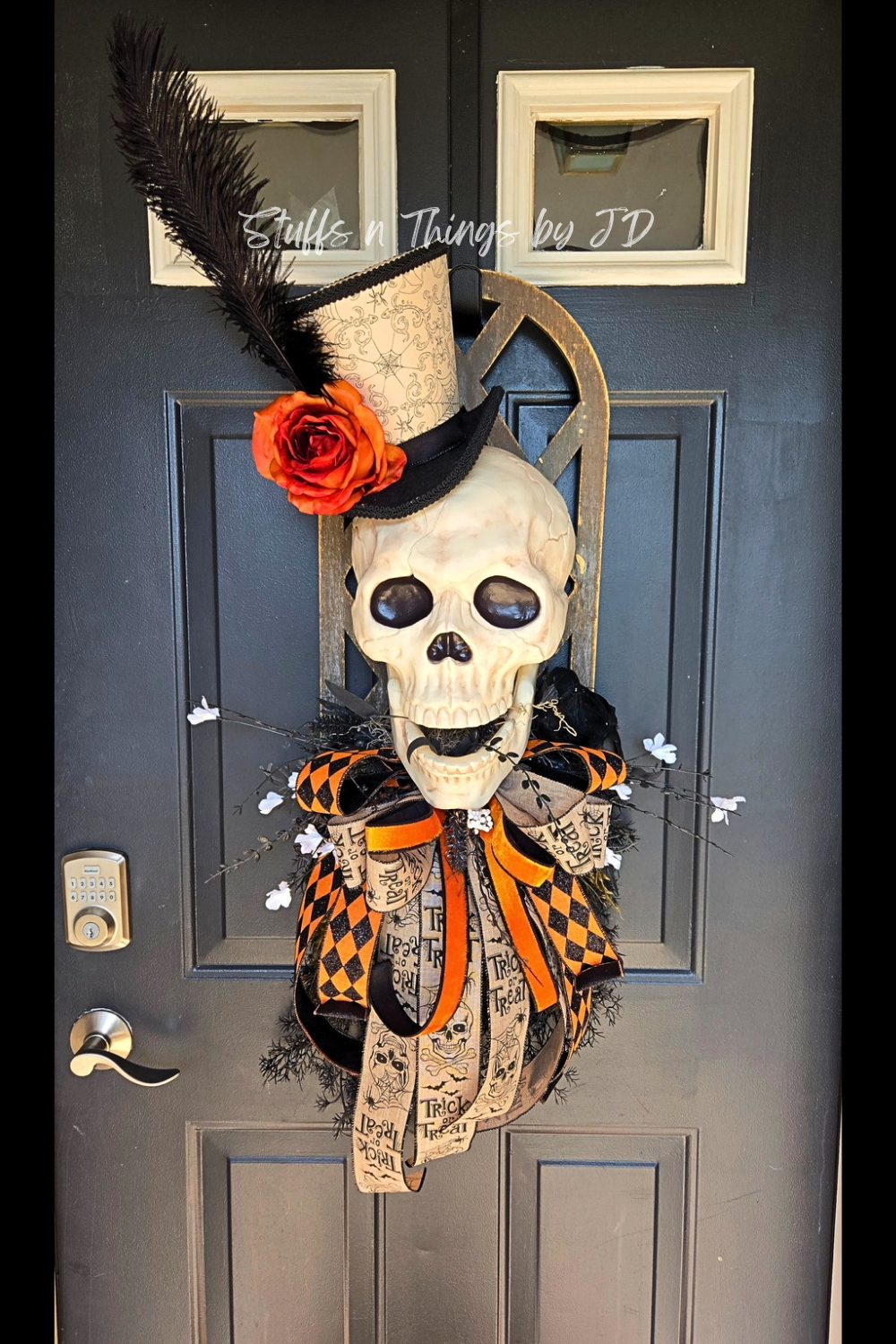 Halloween Decor - Skull Window Pane Wreath