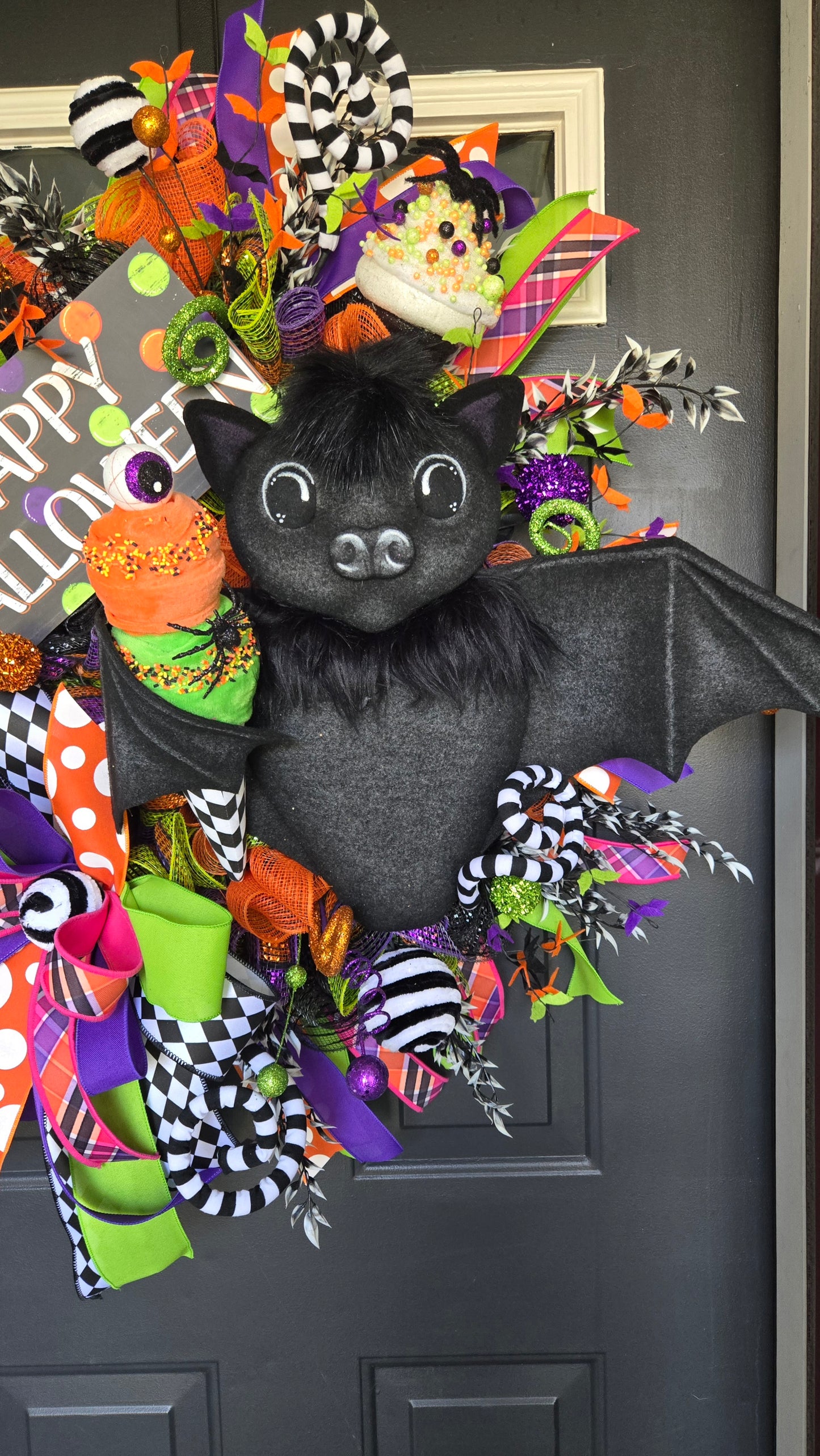 Whimsical Happy Halloween Bat Wreath – Extra Large Door Decor