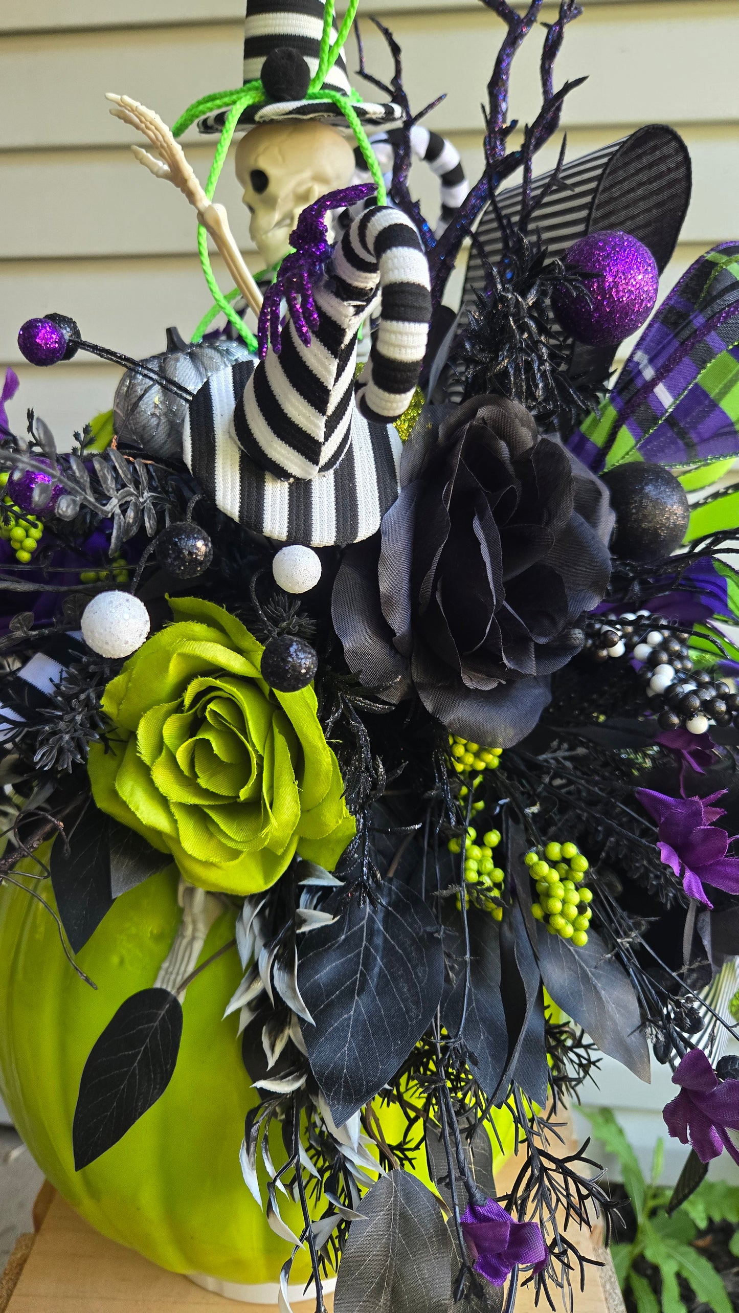 Halloween Centerpiece - Beetlejuice Inspired Witchy Skeleton on a Pumpkin