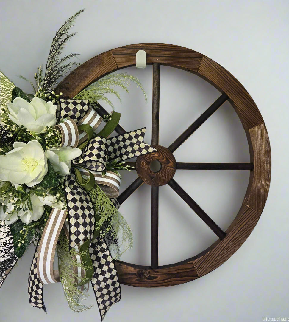 Magnolia Wagon Wheel Wreath - Farmhouse Decor