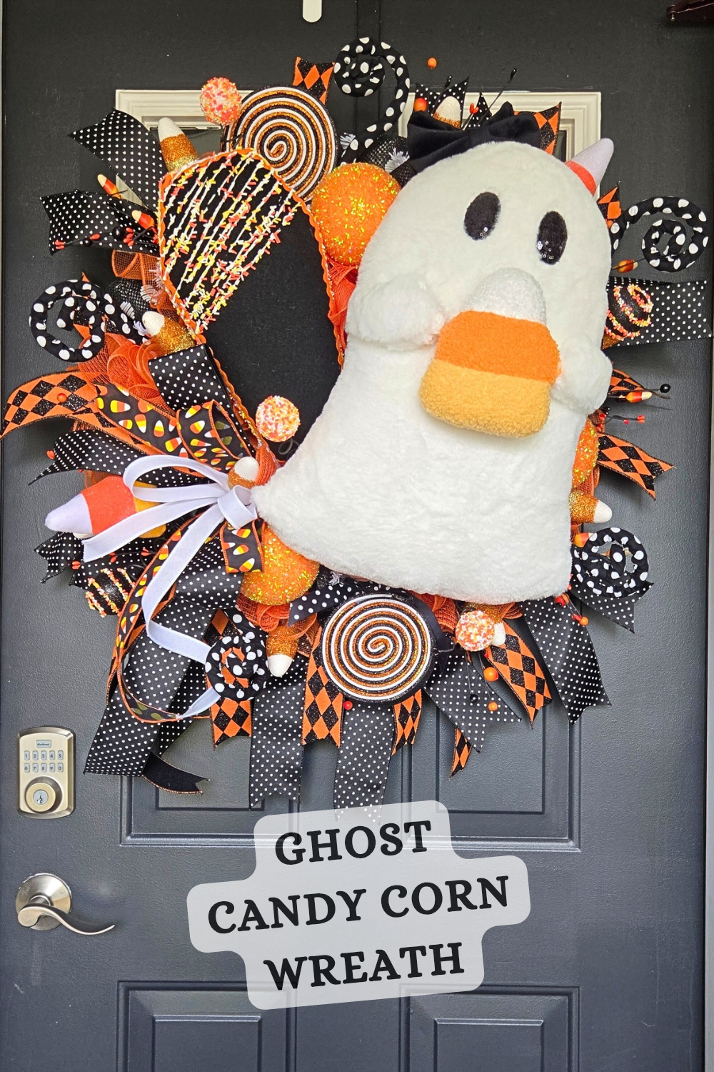 Halloween Ghost Wreath – XL Candy Corn Plush Ghost
