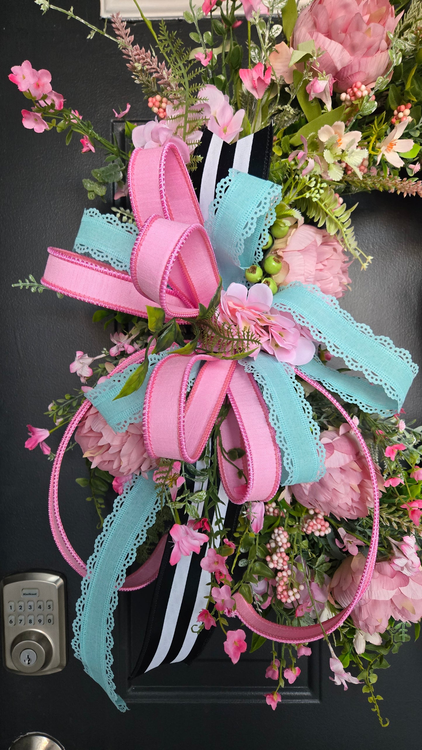 Romantic Valentine’s Day Wreath - Pink & Aqua Floral Heart Grapevine Door Decor