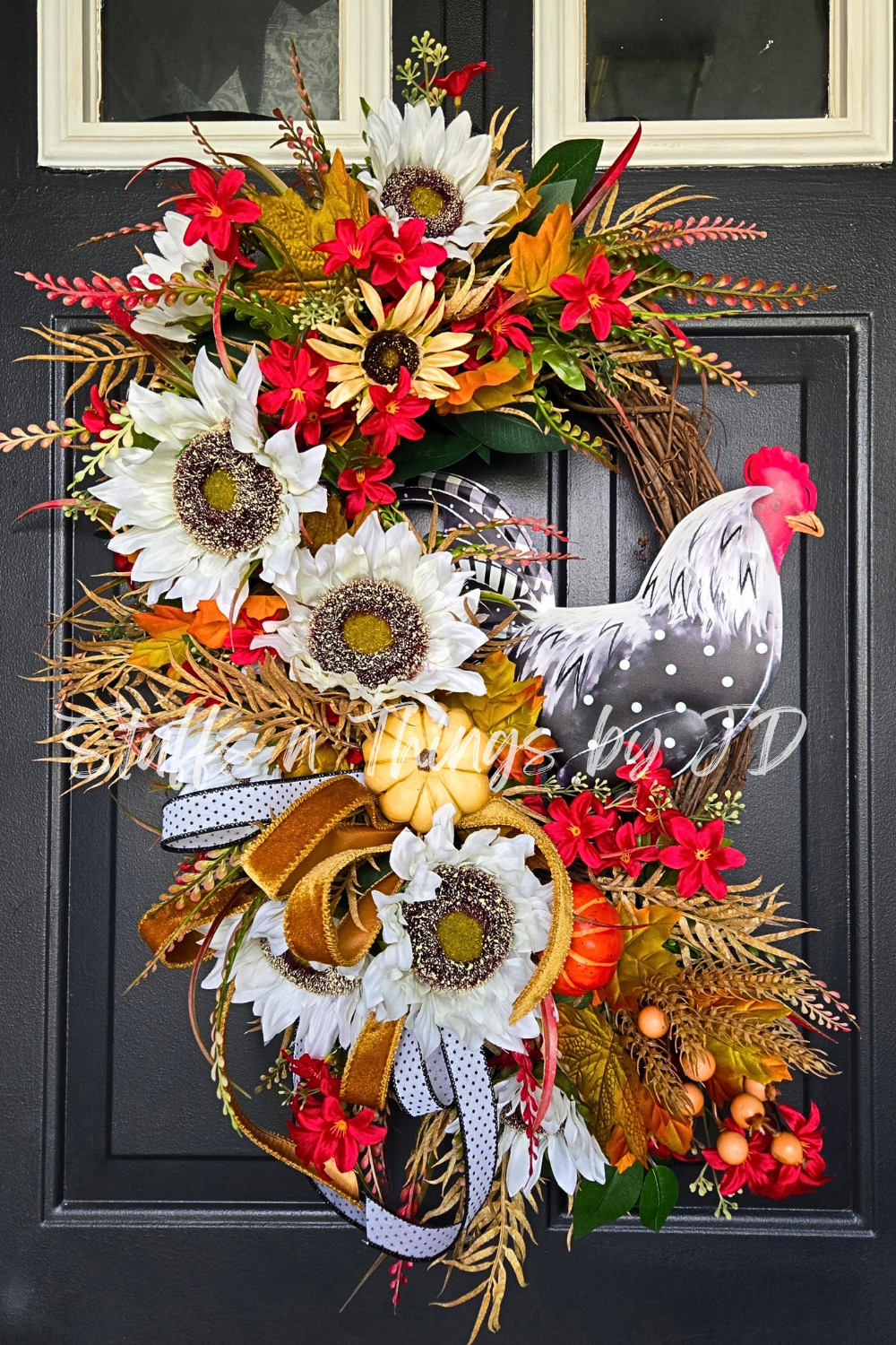 Fall Farmhouse Rooster Grapevine Wreath for Ranch, Barn or Front Door