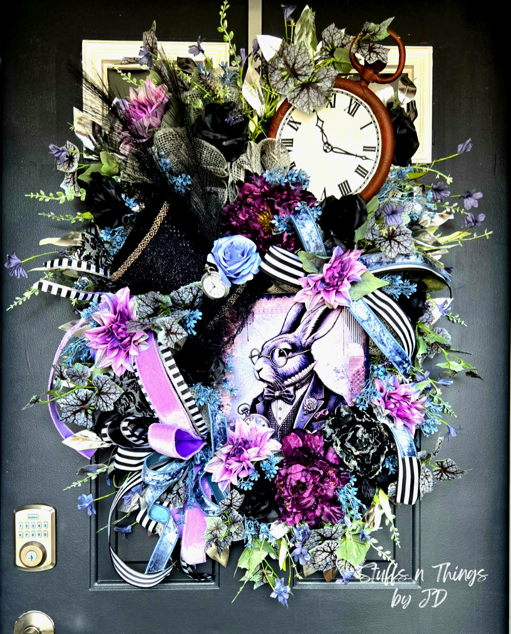 Gothic White Rabbit Wonderland Front Door Wreath - Academia Style Stuffs n Things by JD