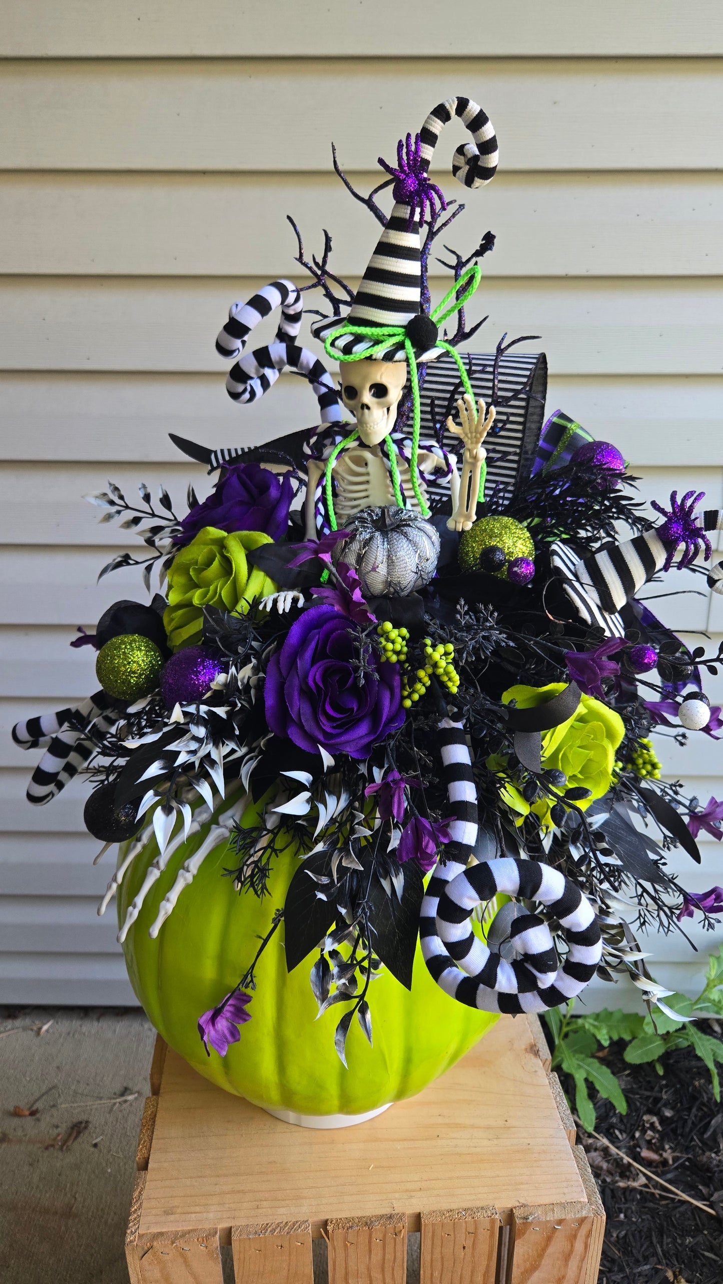 Halloween Centerpiece - Beetlejuice Inspired Witchy Skeleton on a Pumpkin
