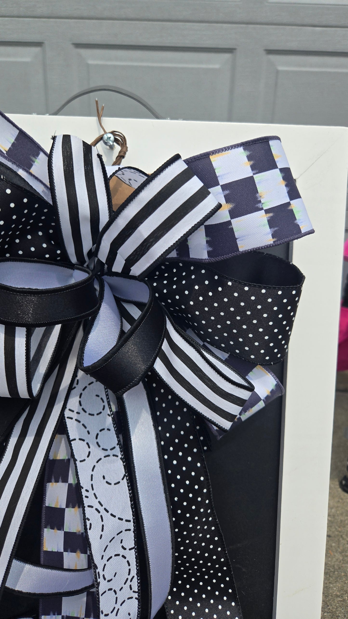 Wreath Bow - Changeable Everyday Black & White Bow for Large Wreaths