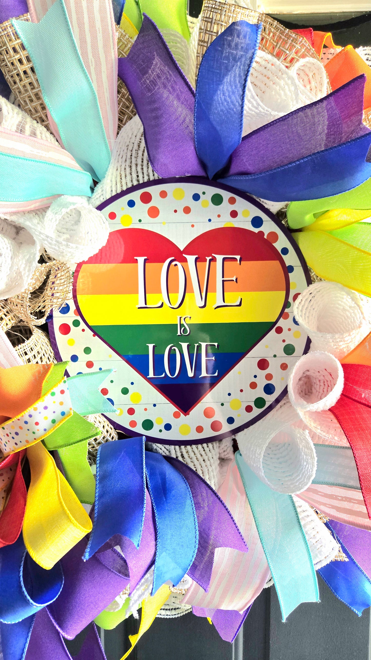 Pride Wreath - Rainbow LGBTQIA+ Love is Love Rainbow Door Wreath