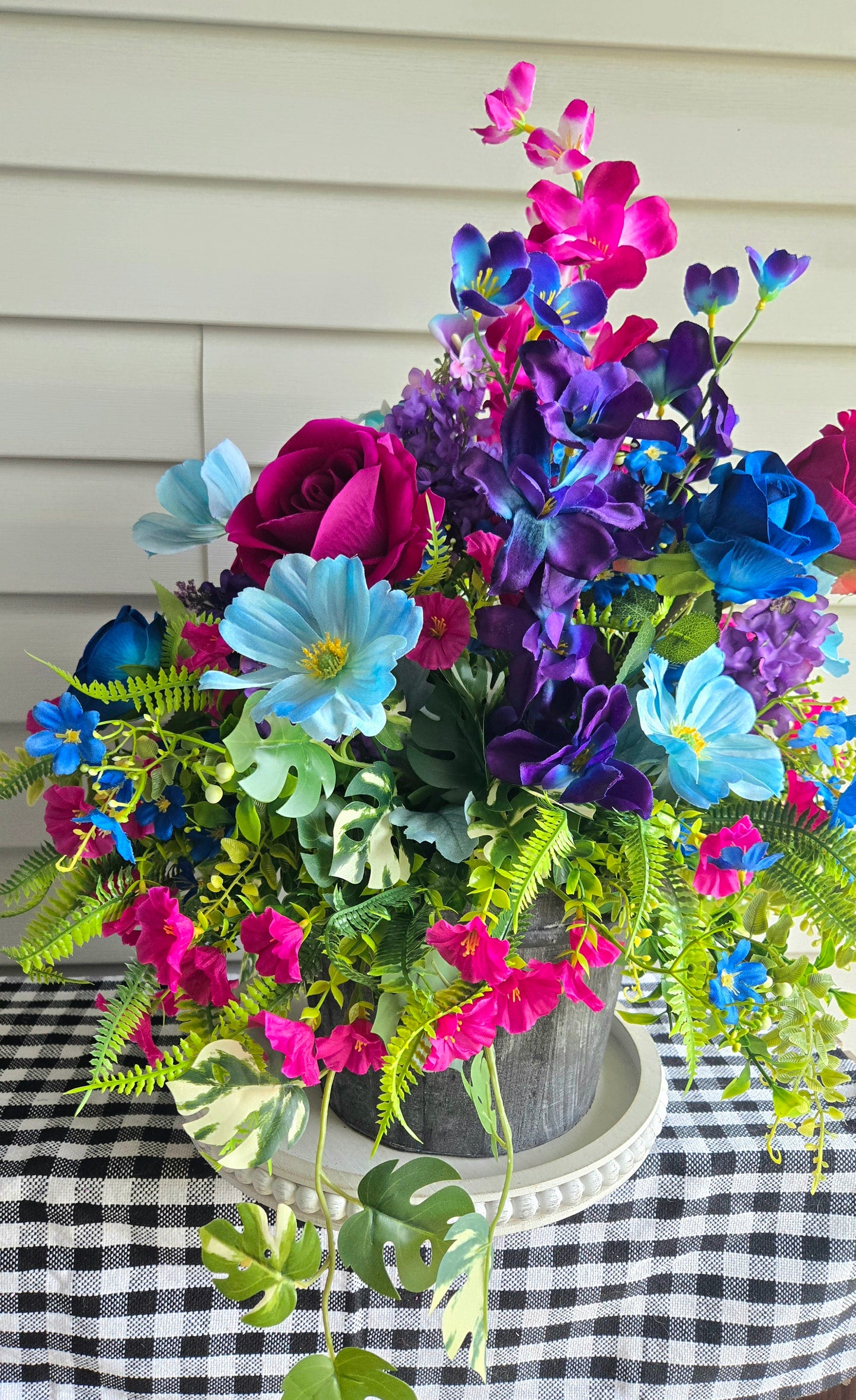 Spring Flower Planter Box in Round Wood Pot – Bold Floral Mother's Day Gift Idea