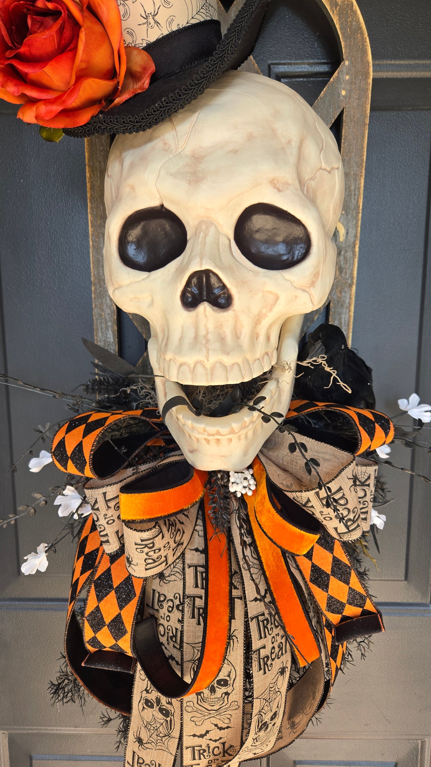 Halloween Decor - Skull Window Pane Wreath