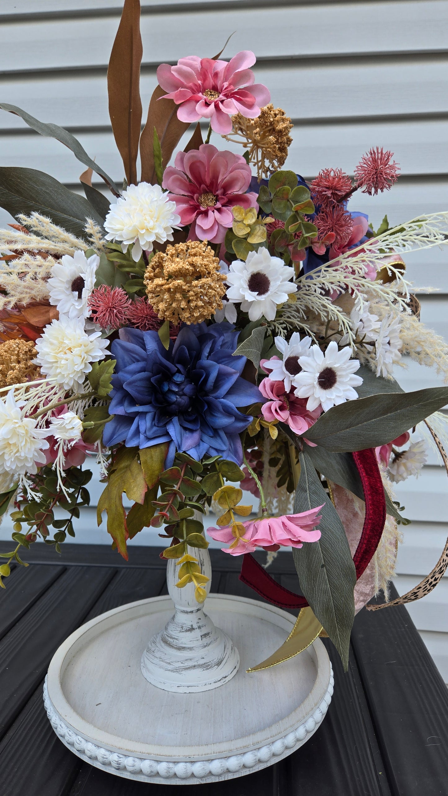Glam Boho Chic Fall Arrangement - Velvet Pink Pumpkin Candlestick