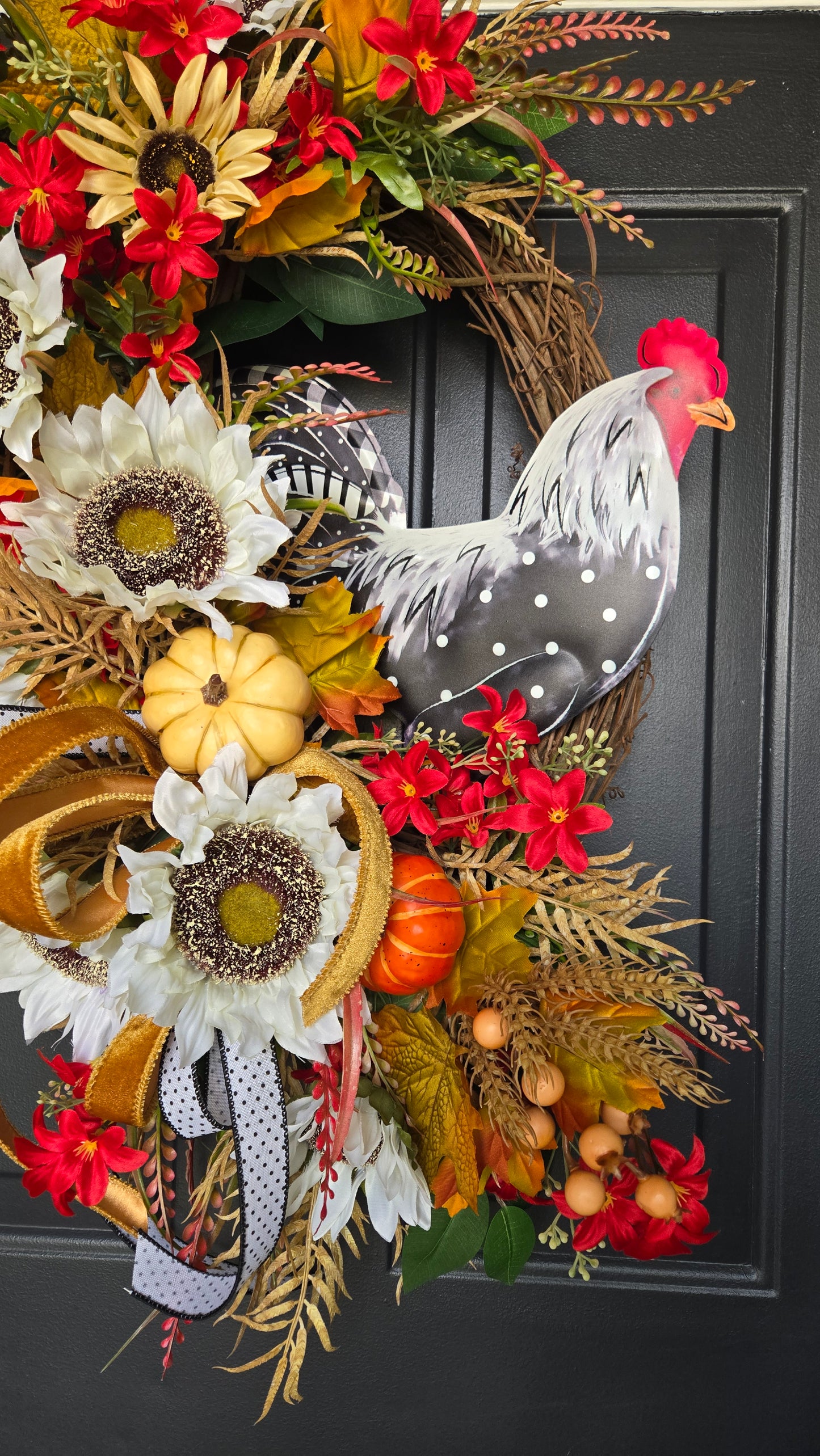Fall Farmhouse Rooster Grapevine Wreath for Ranch, Barn or Front Door