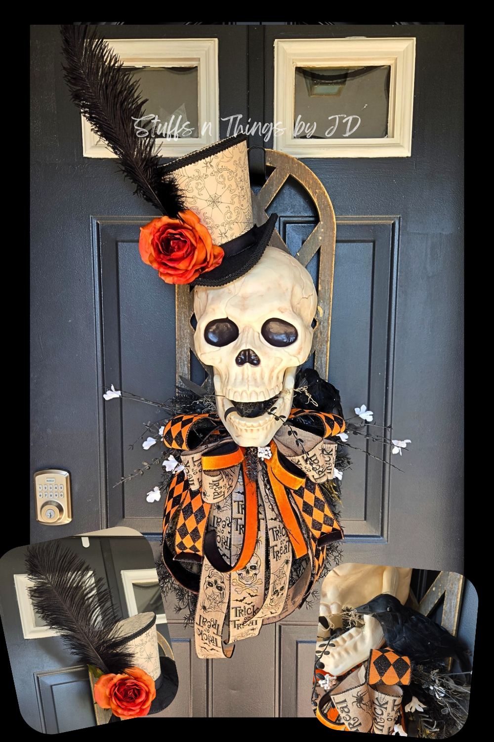 Halloween Decor - Skull Window Pane Wreath
