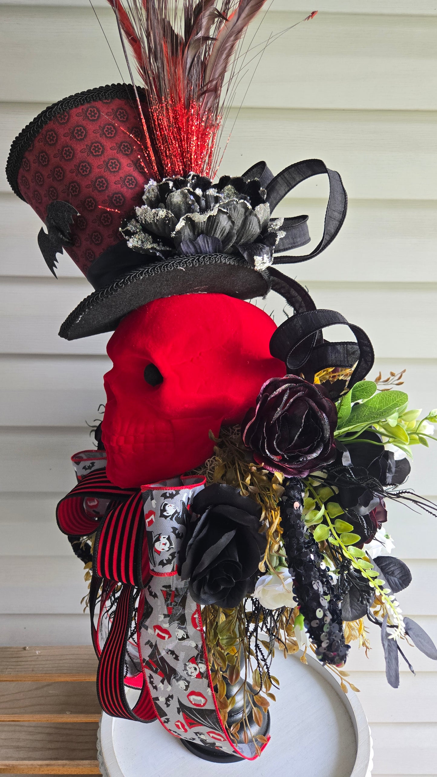 Bram Stoker’s Dracula Inspired Halloween Candlestick - Gothic Skull Haunted Centerpiece with Handmade Top Hat Table Decor