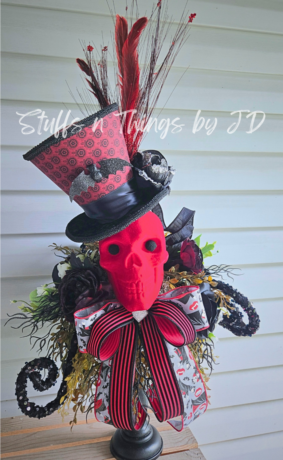 Bram Stoker’s Dracula Inspired Halloween Candlestick - Gothic Skull Haunted Centerpiece with Handmade Top Hat Table Decor
