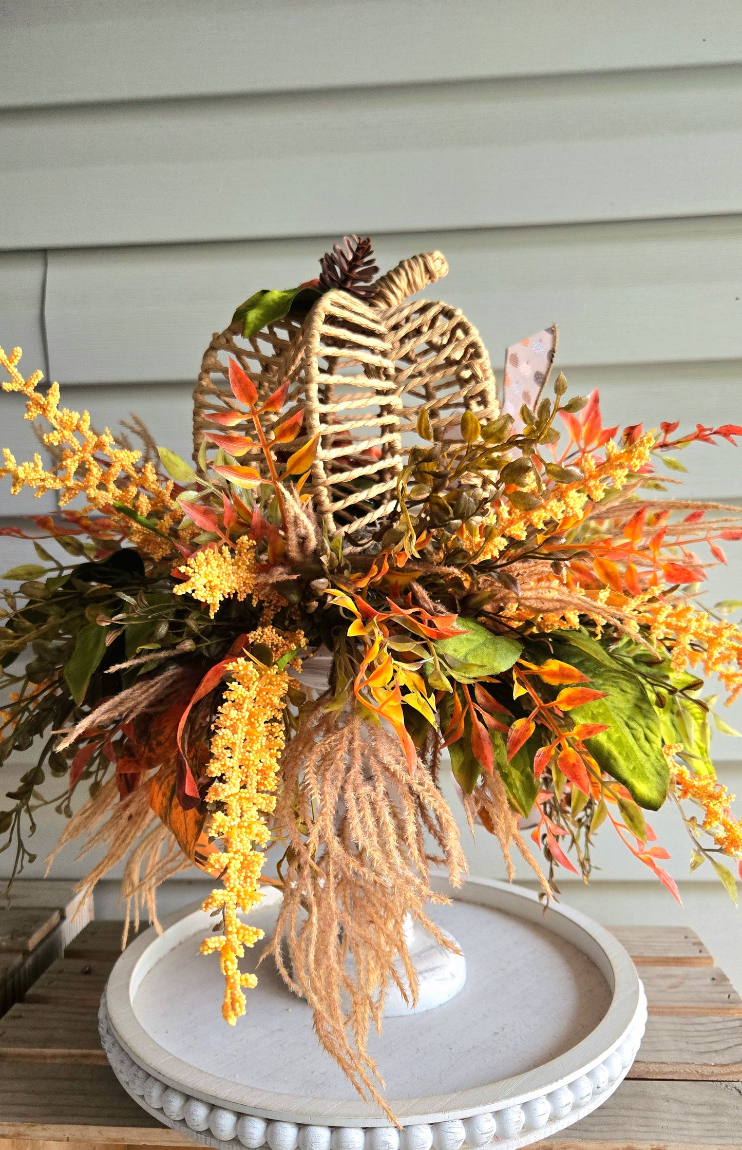 Fall Arrangement Pumpkin Candlestick β Rustic Autumn Farmhouse Table Centerpiece