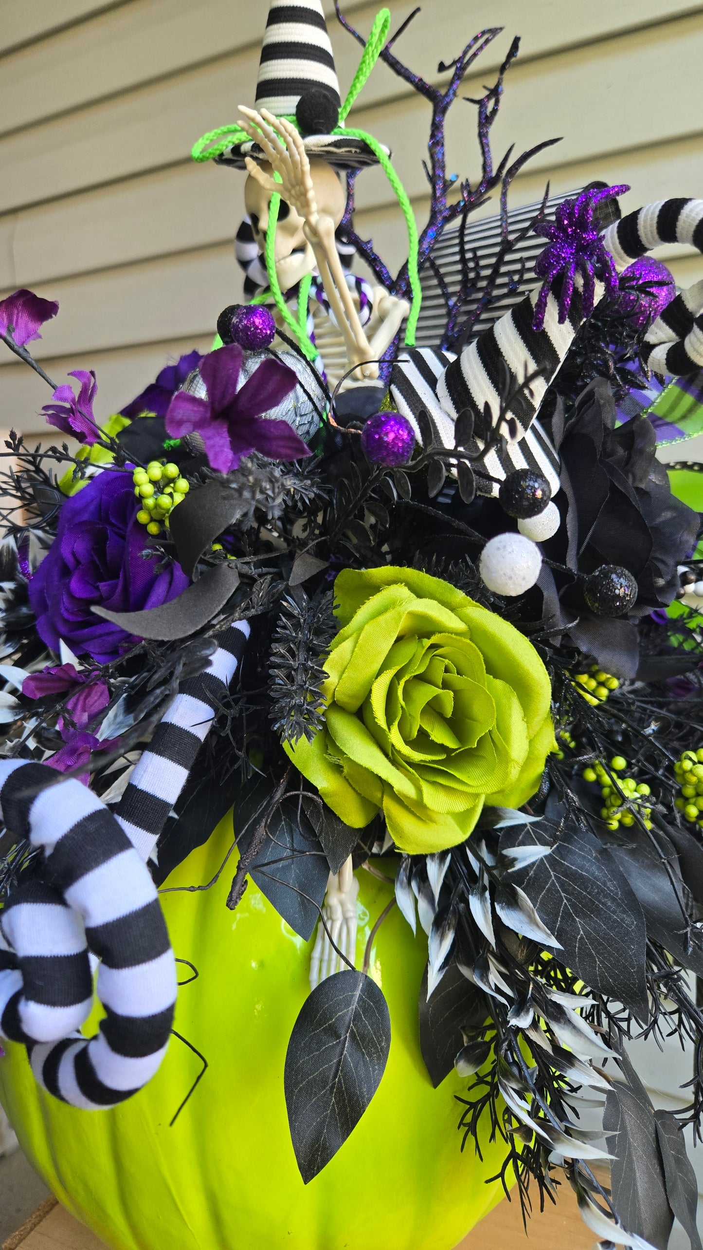 Halloween Centerpiece - Beetlejuice Inspired Witchy Skeleton on a Pumpkin