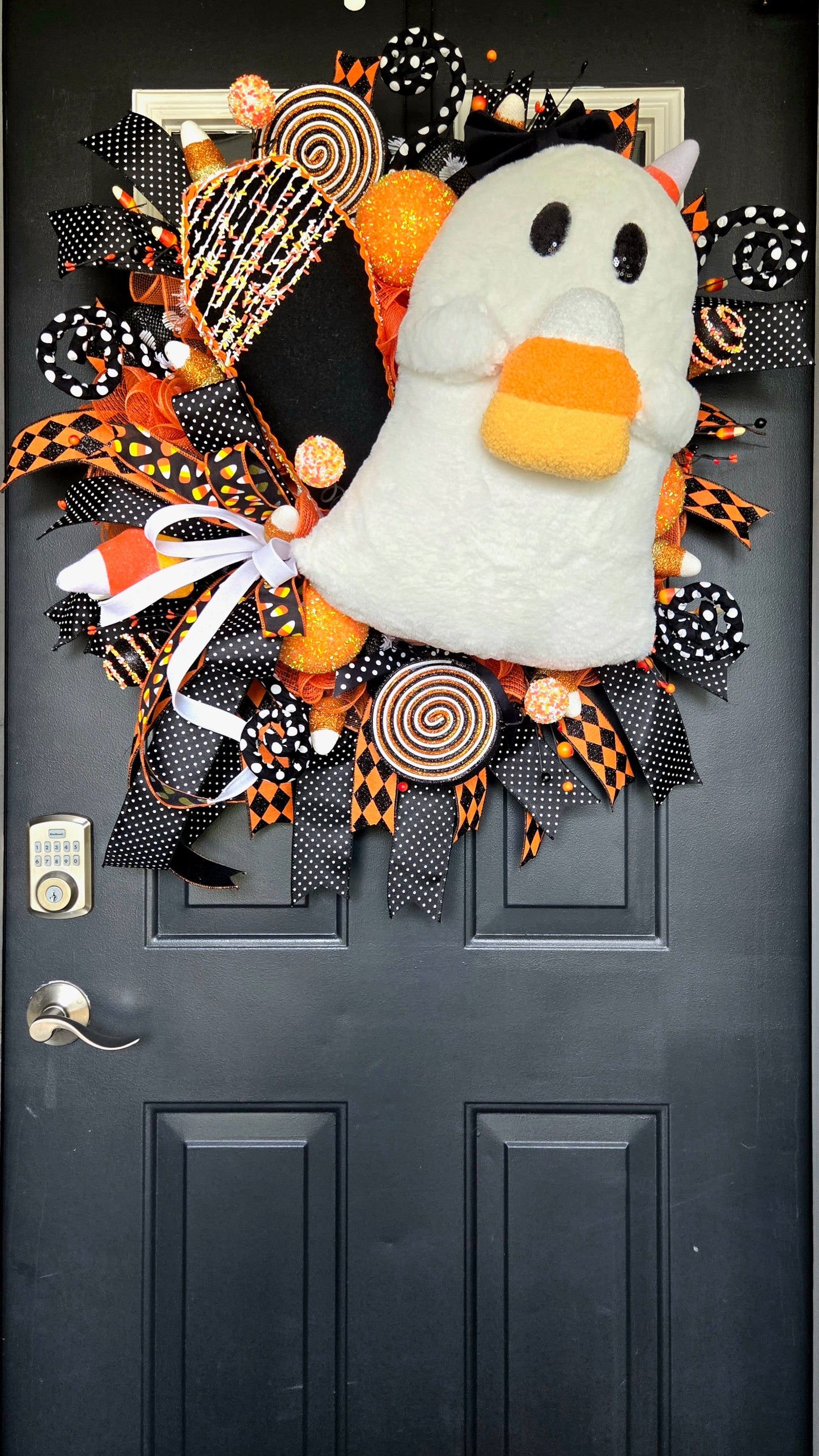 Halloween Ghost Wreath – XL Candy Corn Plush Ghost