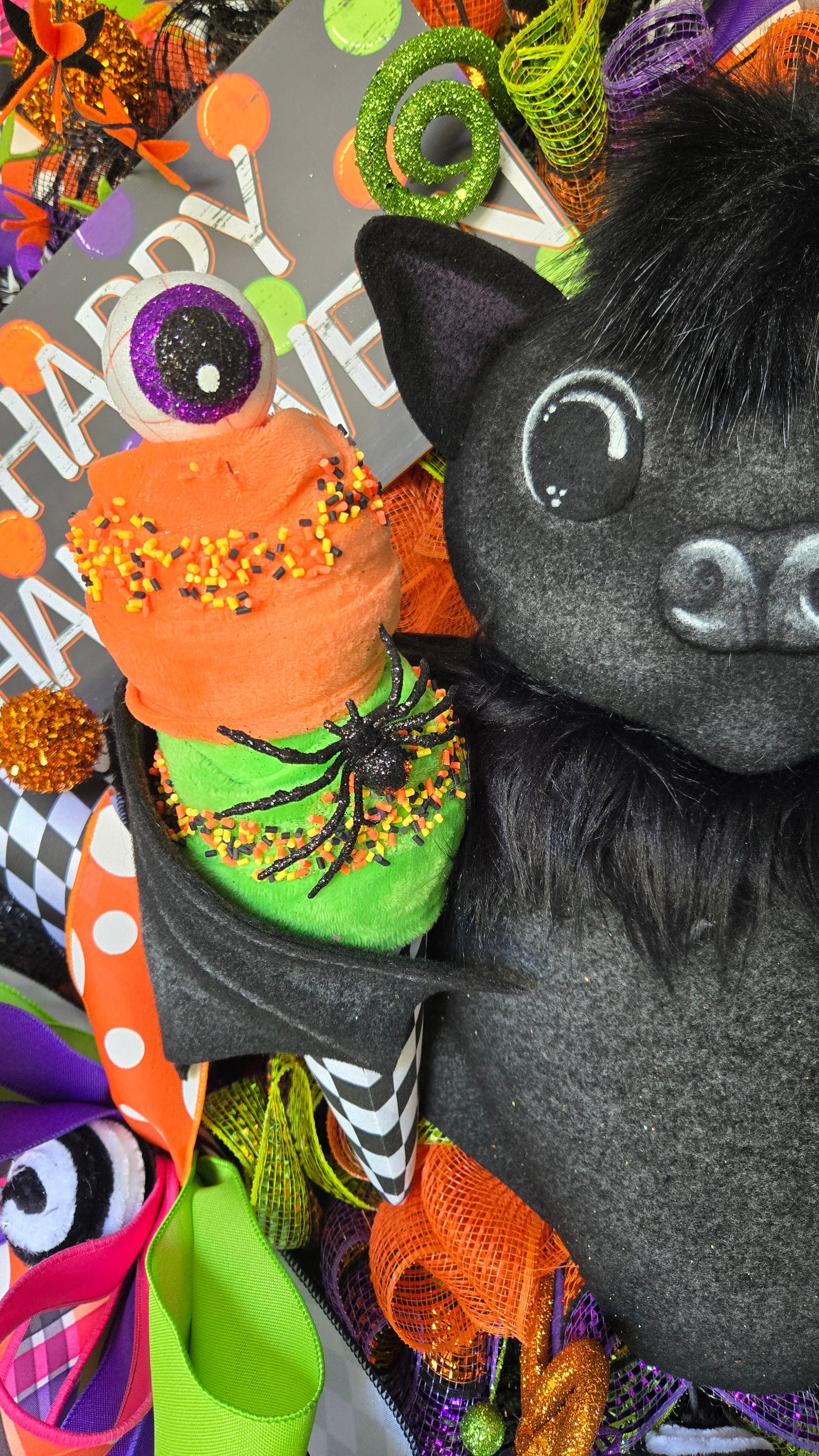 Whimsical Happy Halloween Bat Wreath – Extra Large Door Decor