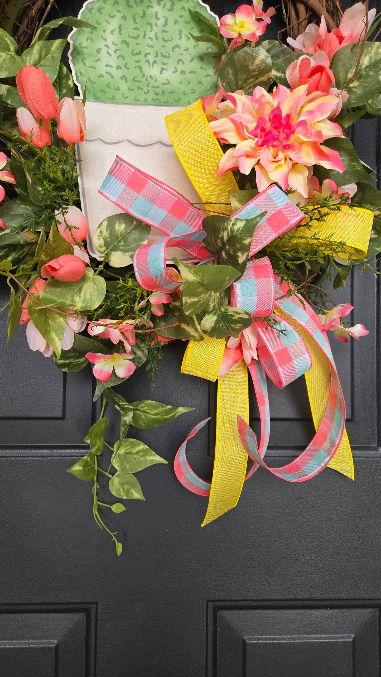 Easter Topiary Grapevine Wreath | Spring Bunny Door Wreath | Floral Easter Front Door Decor | Pastel Spring Wreath with Bow