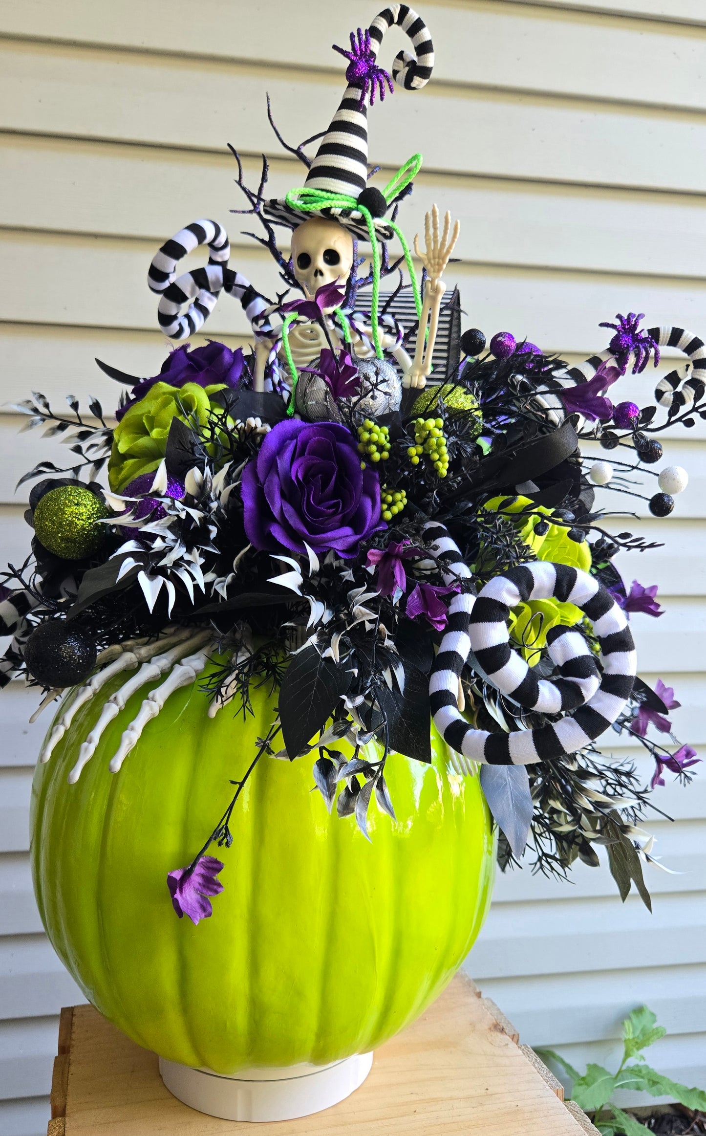 Halloween Centerpiece - Beetlejuice Inspired Witchy Skeleton on a Pumpkin