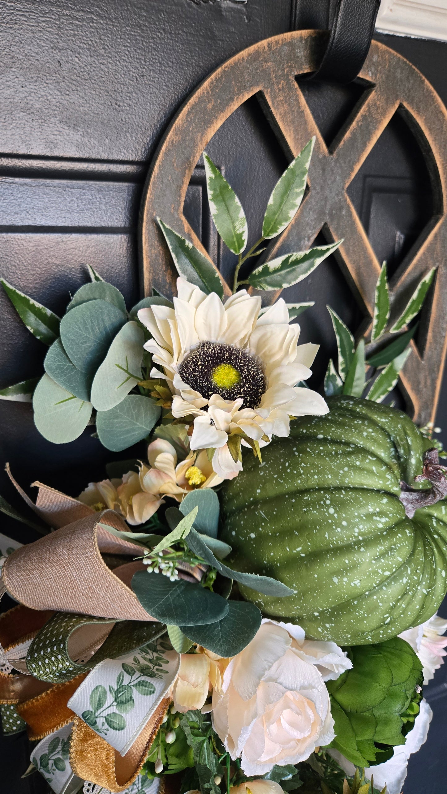 Neutral Fall Home Decor – Farmhouse Pumpkin Window Pane Door Hanger or Wall Art