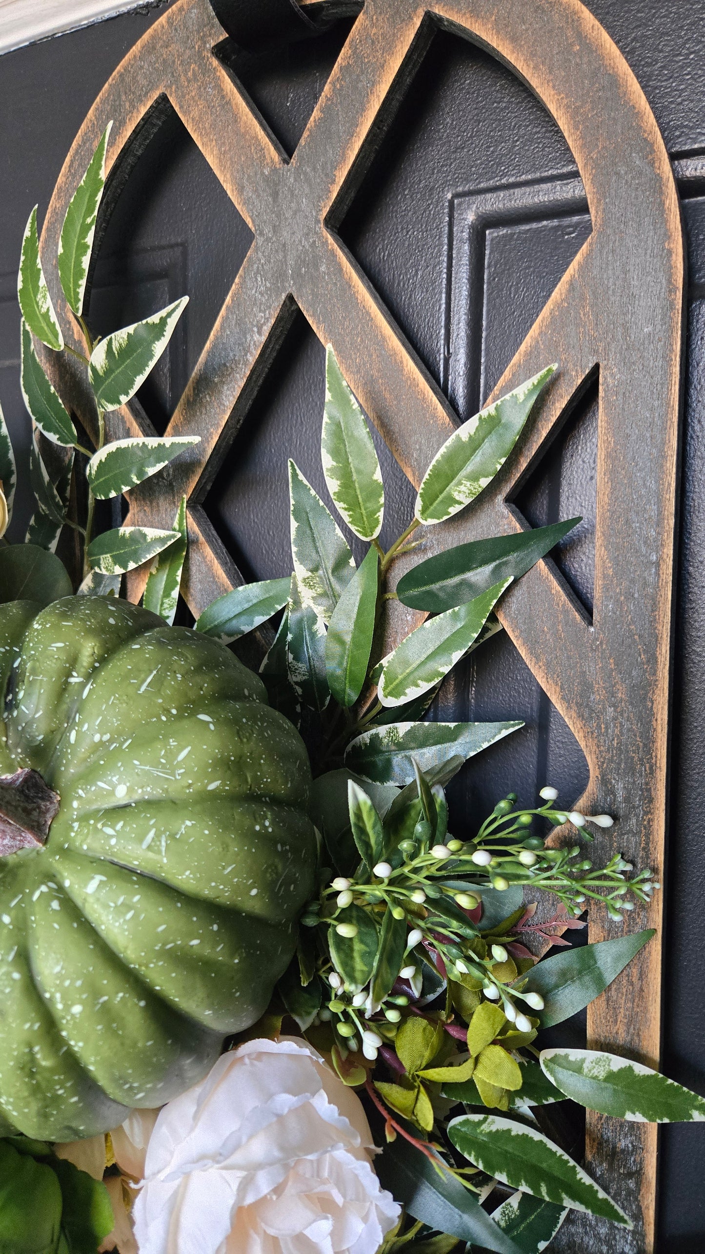 Neutral Fall Home Decor – Farmhouse Pumpkin Window Pane Door Hanger or Wall Art