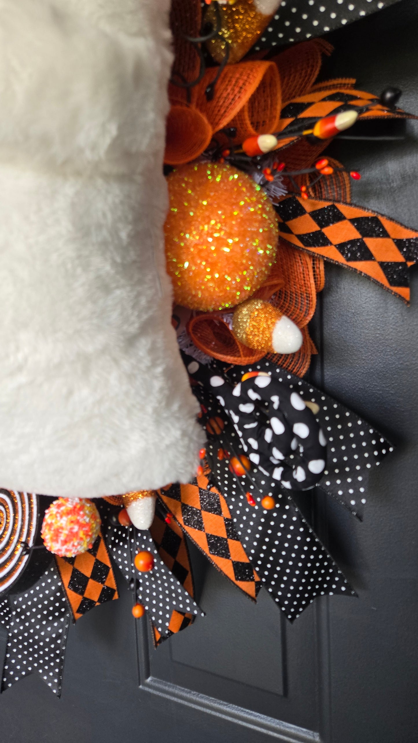 Halloween Ghost Wreath – XL Candy Corn Plush Ghost
