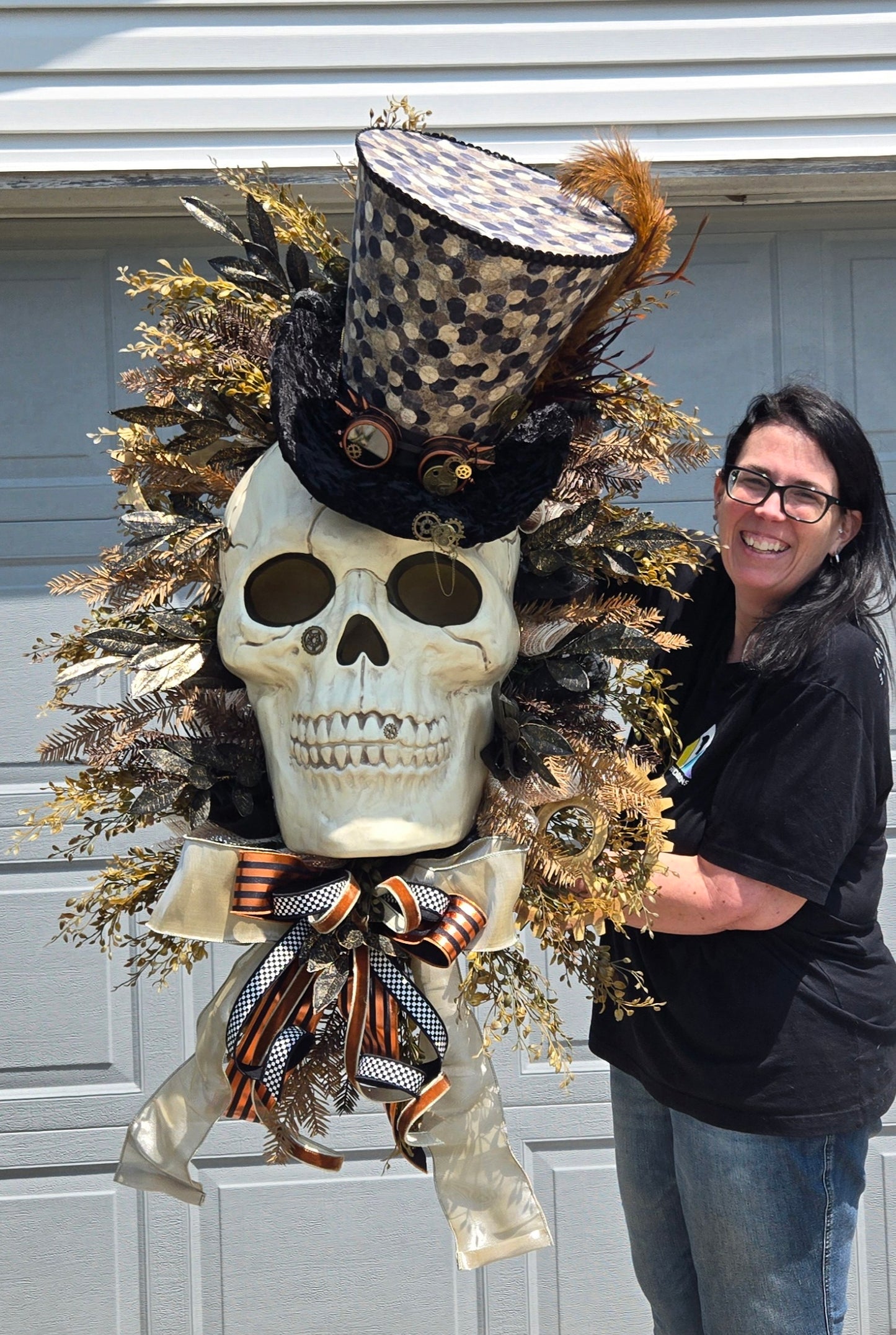Halloween Wreath - Steampunk Skull with Top Hat