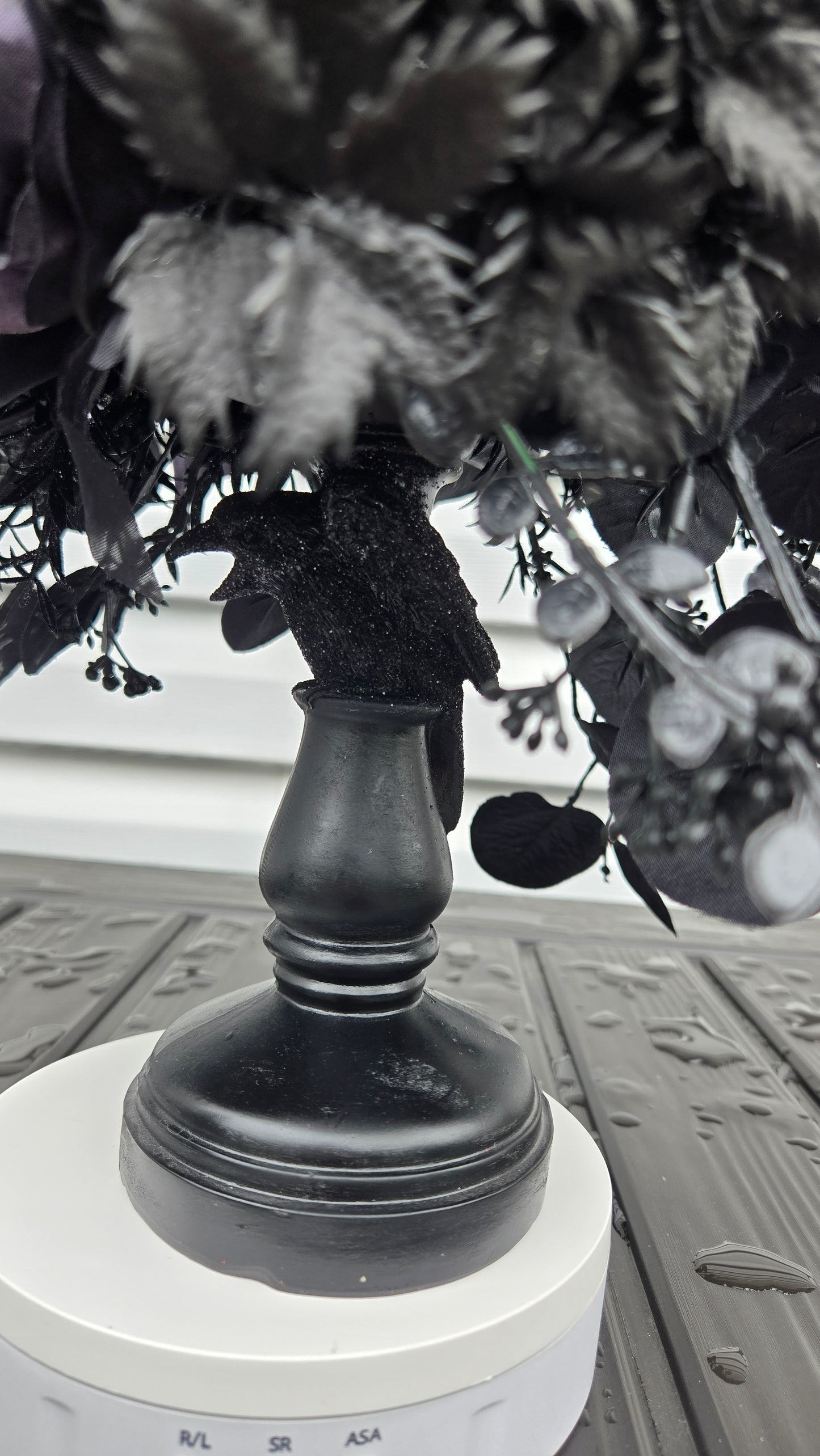 Halloween Floral Arrangement - Gothic Skull Candlestick Centerpiece with Raven