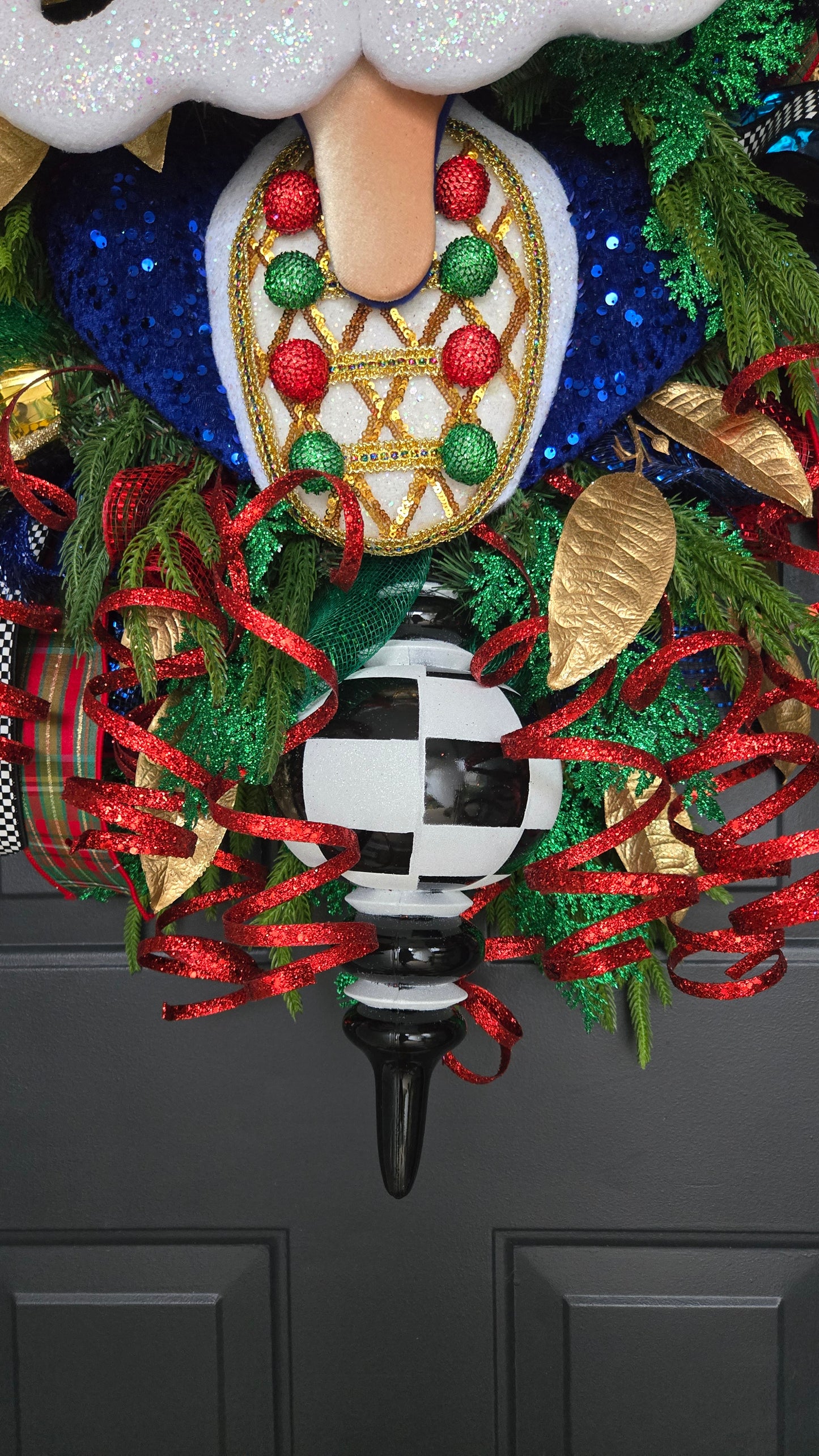 XL Nutcracker Christmas Wreath β Grand Holiday Home Decor with Plaid Ribbon, Gold Accents & Festive Glitter Details
